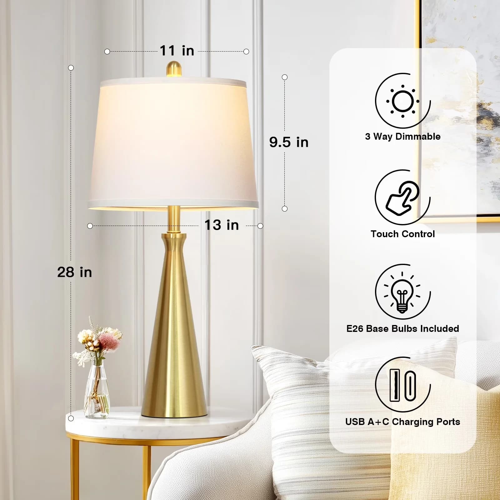Lamp Set Reliable with LED, Modern, Dimmable - Metal Gold for Living Room, Bedroom Model 8C1D59