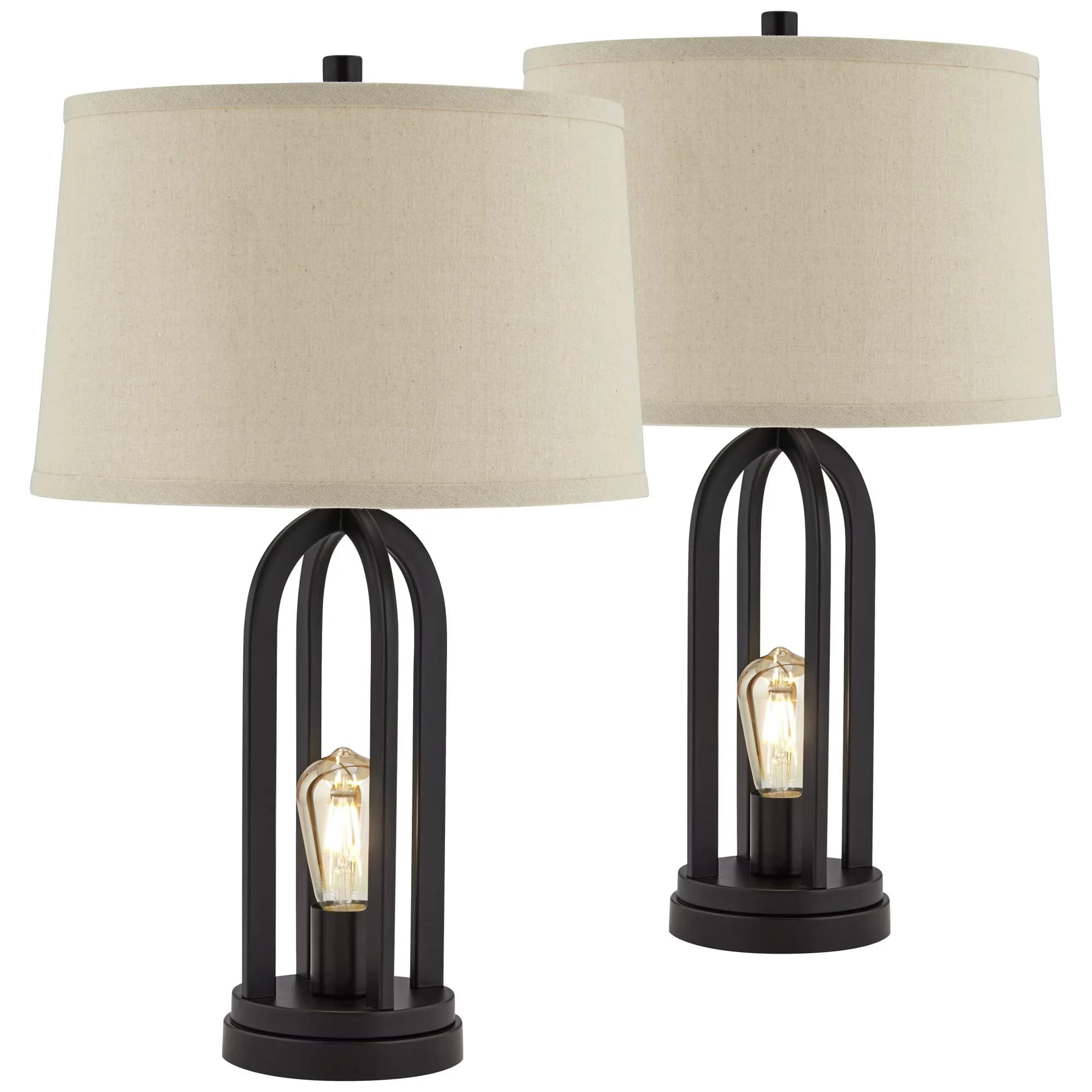 Versatile Lamp Set with LED, Usb Port - Black Metal for Living Room, Bedroom Model 510A8E