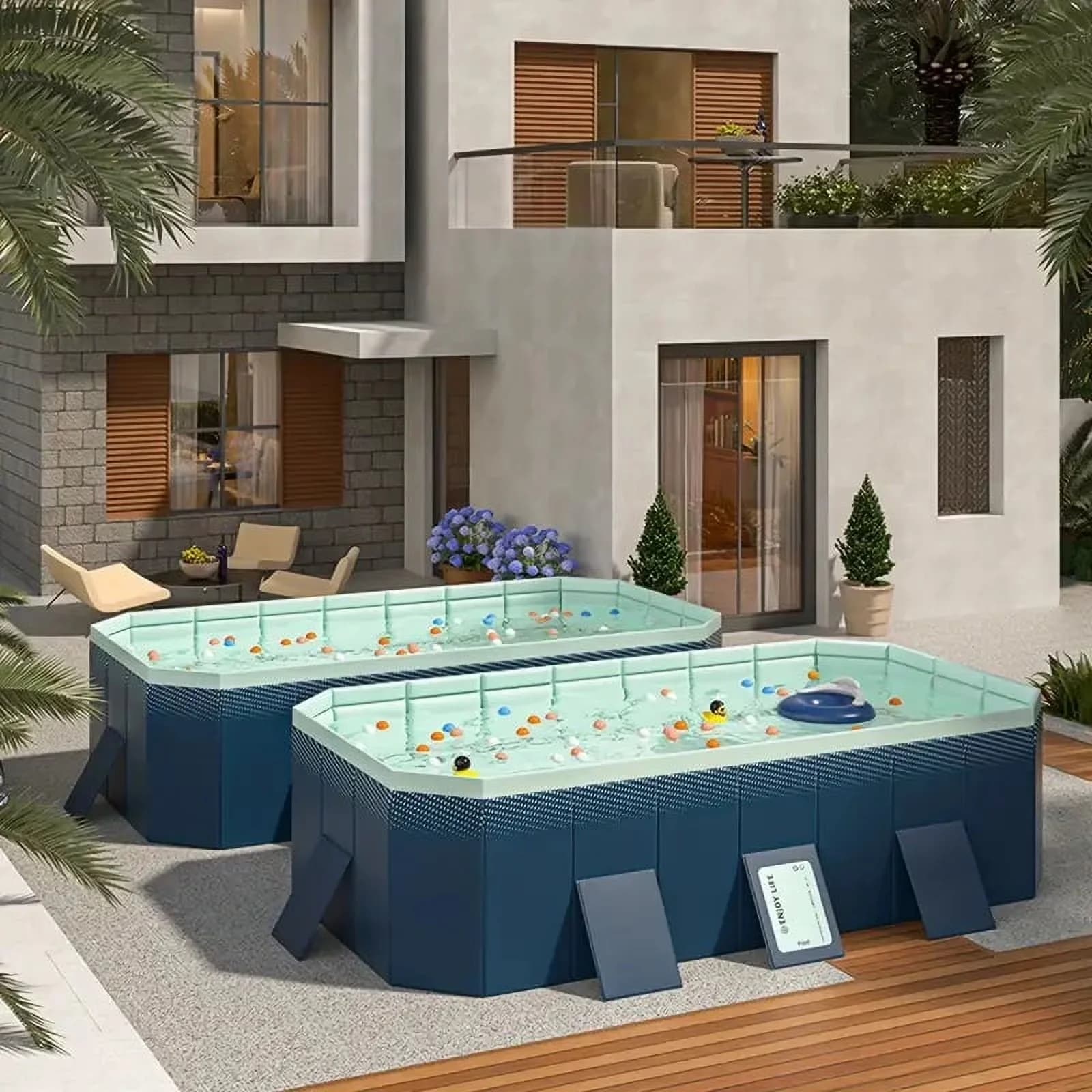 Inflatable Pool Durable with Mold Resistant, Non-Inflatable, 1900L/ Capacity - Blue for Outdoor Model 0BC470
