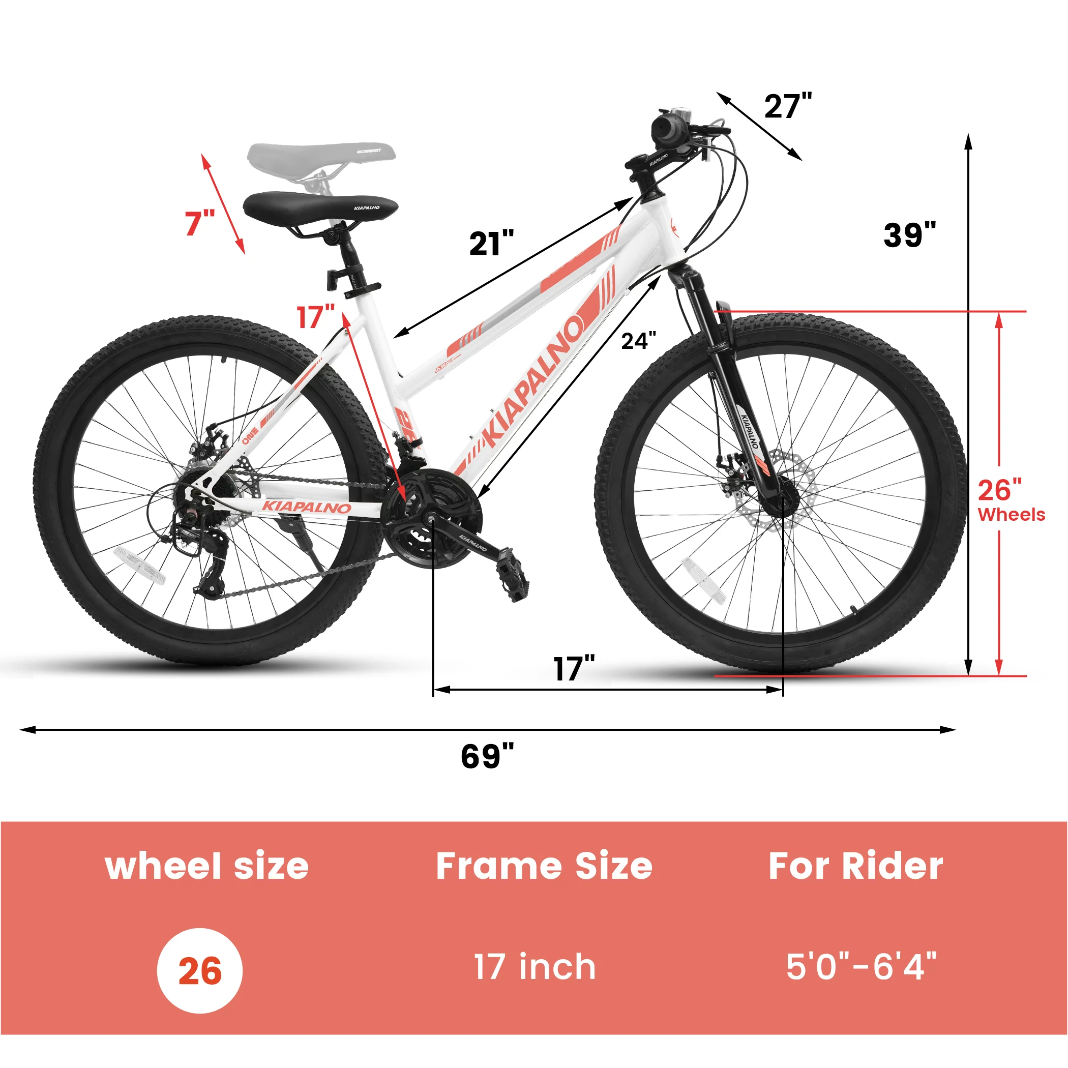 Sleek Mountain Bike with Lightweight, 21 Speeds Bicycle, Age Range (Description): 13+ Years Old - White Model C8F720