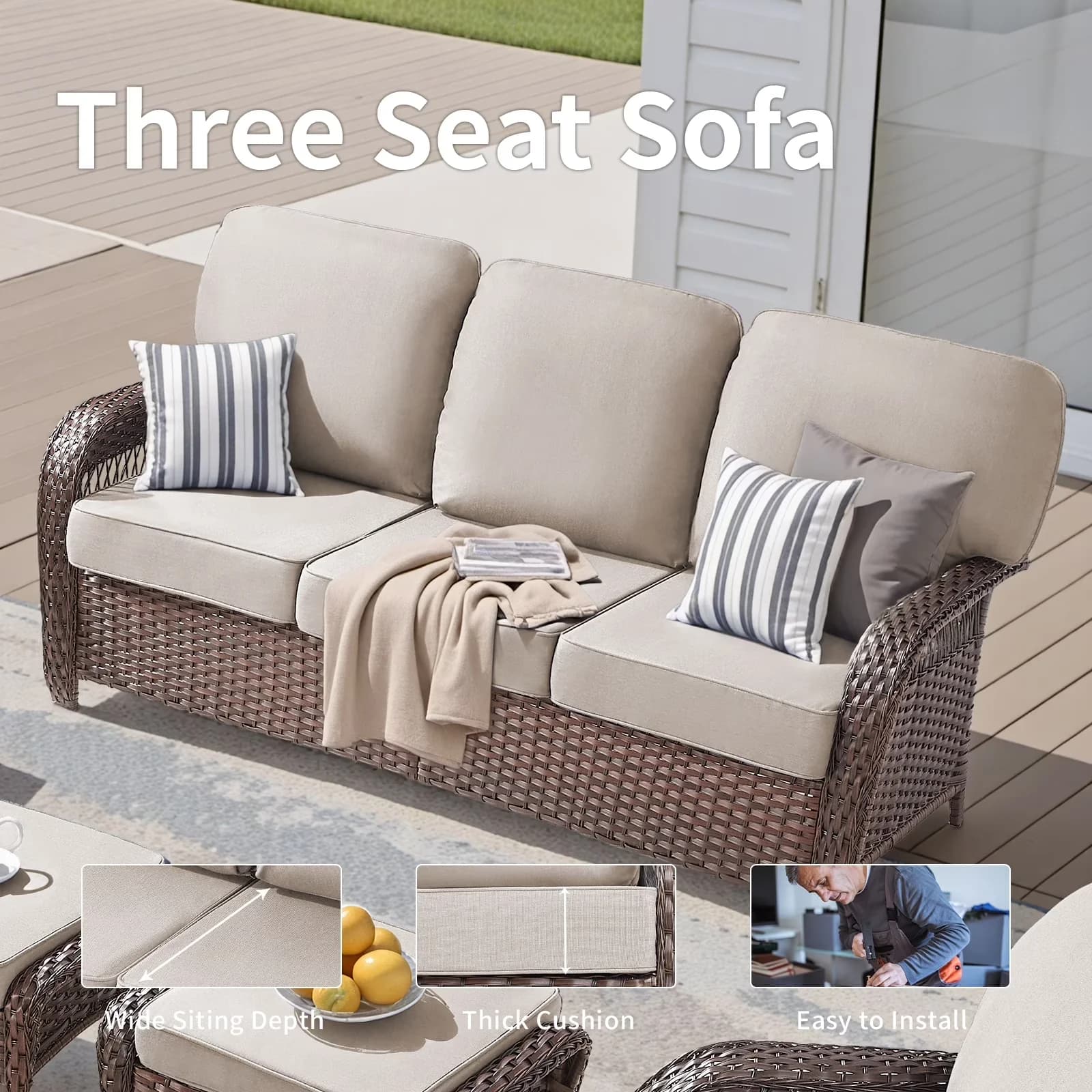 Stylish Patio Chair with Water-Resistant, Weather-Resistant, 5inch Cushions - Wicker Model 193992