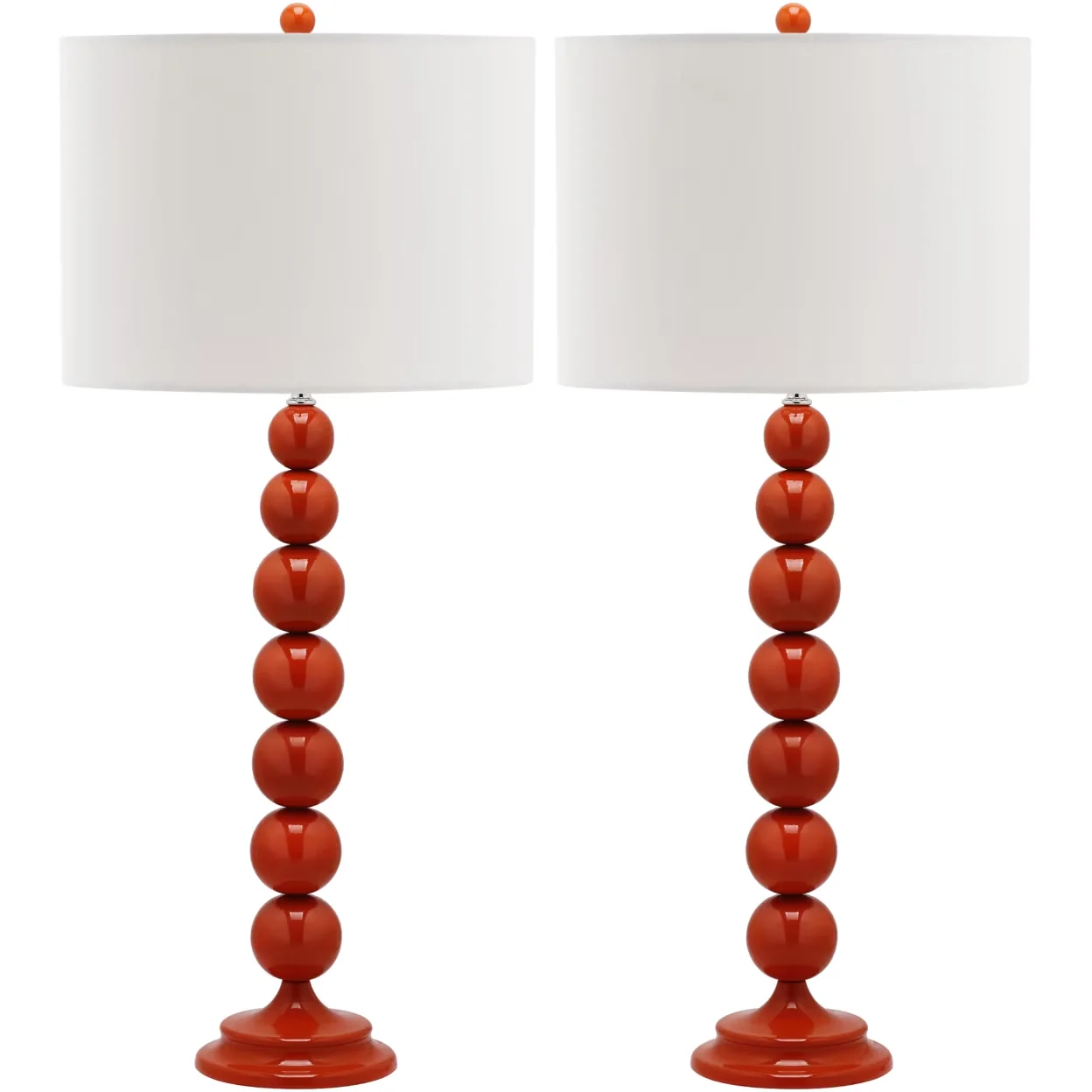 Versatile Lamp Set with Contemporary, Color: Blood Orange, Off-White Cotton Shade - Red Metal Model 05FEC1