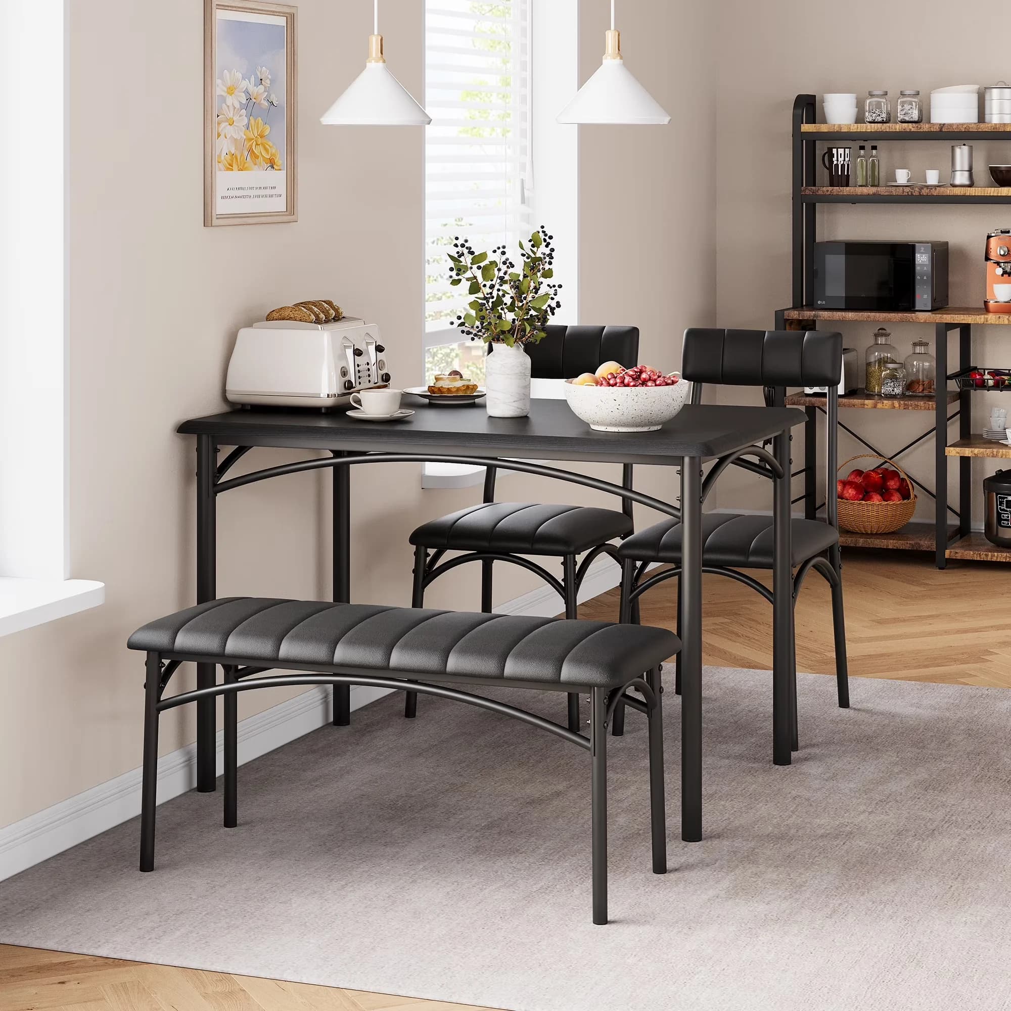 Stylish Patio Dining Set with Modern, 4-Person Table - Metal Black - Rustic Charm Model E542CE