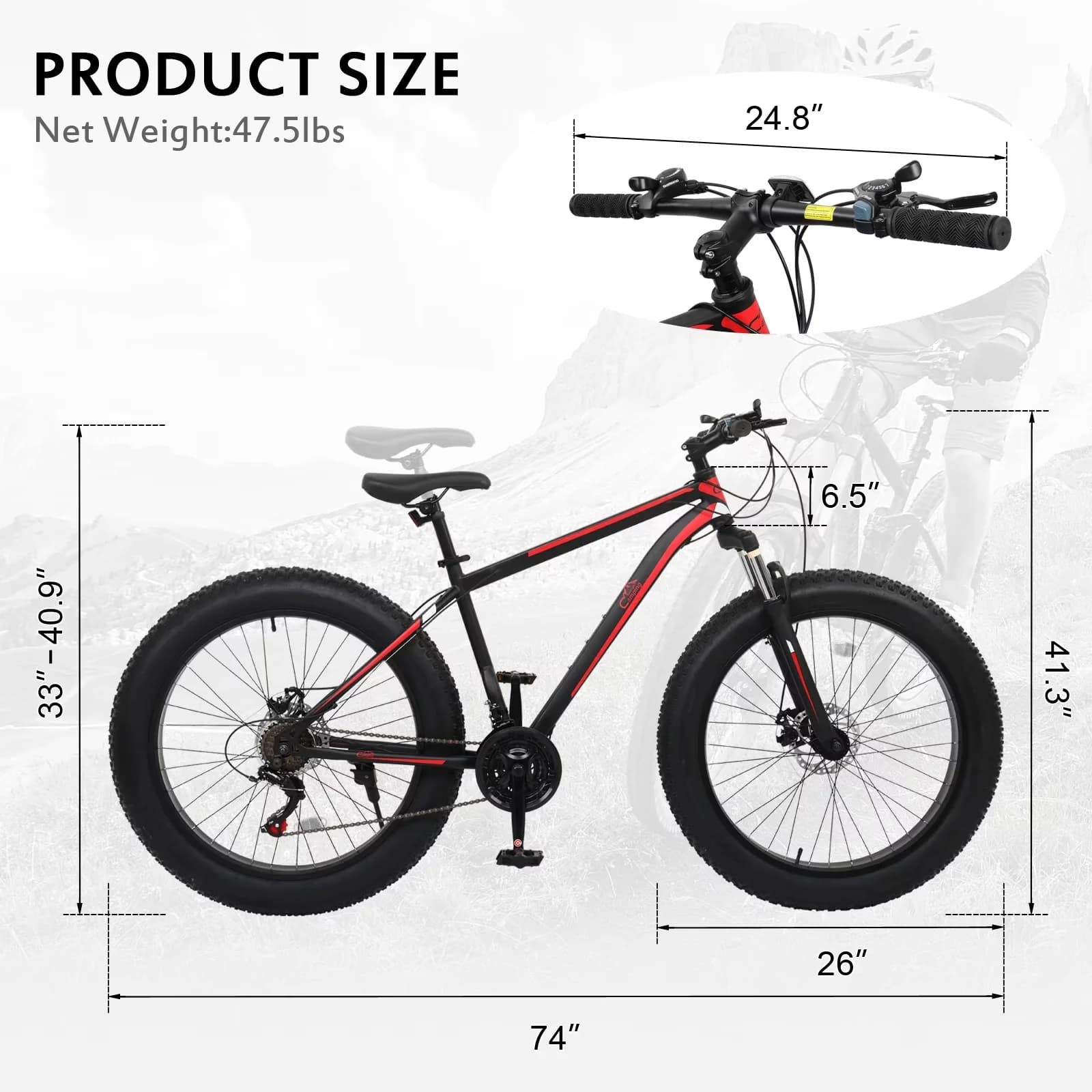 Reliable Mountain Bike with Adjustable Seat Height, High Carbon Steel, Red Black - Black Model D6C728