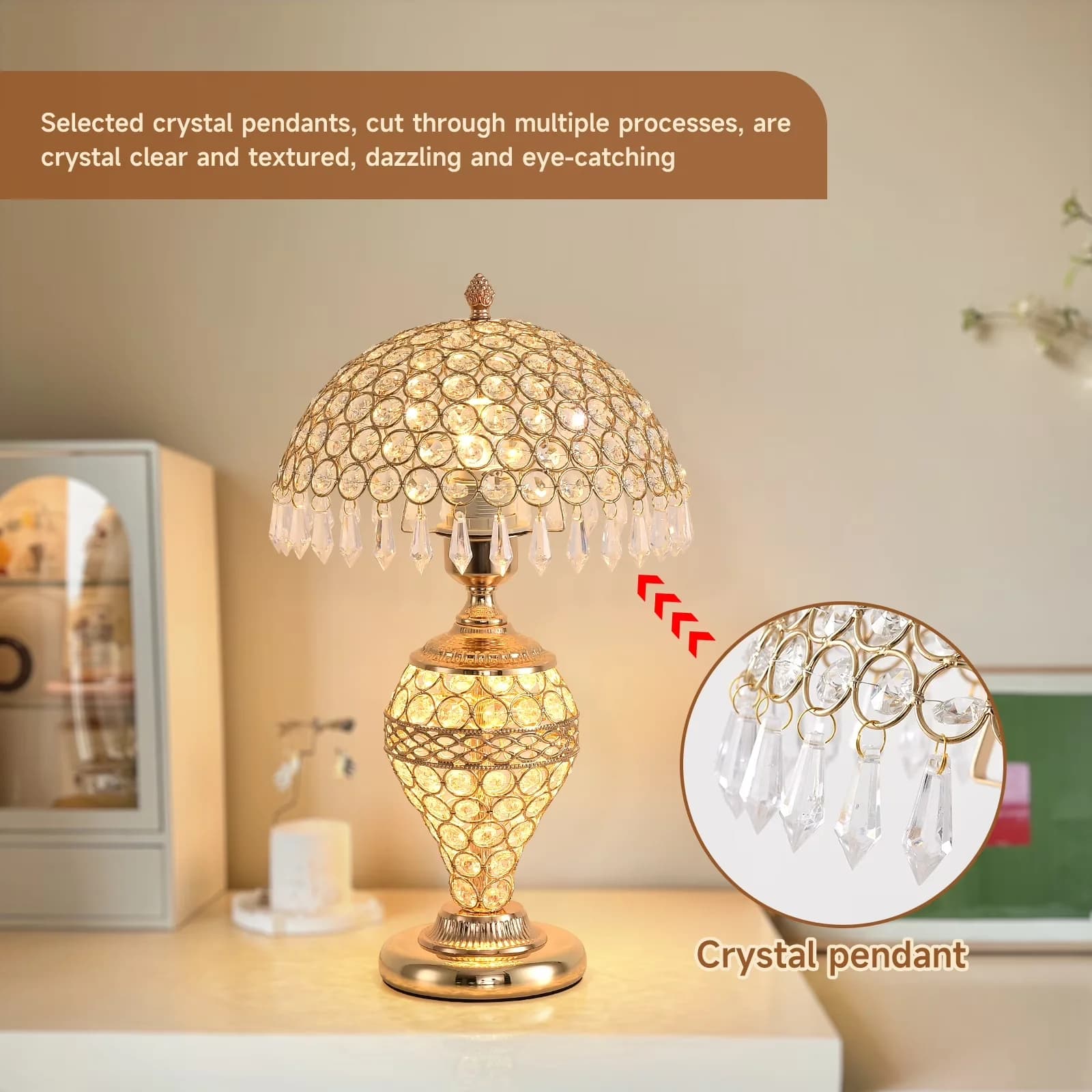 Quality Table Lamp with LED, Modern - Metal for Bedroom Crystal - Heavy Duty Model E1FA38