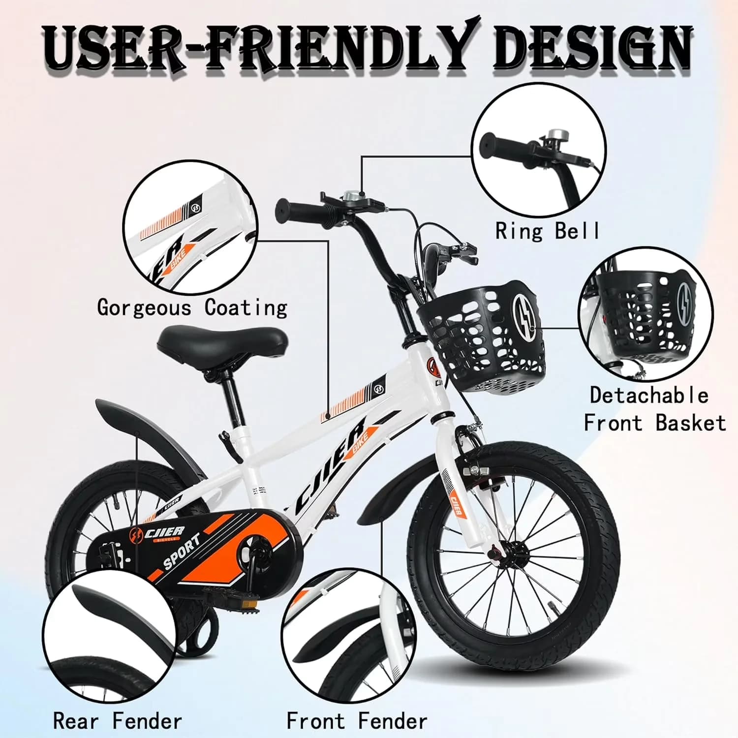 Kids Bike Innovative with Adjustable Handlebar Height, 14" Bikes - White Model EADD08