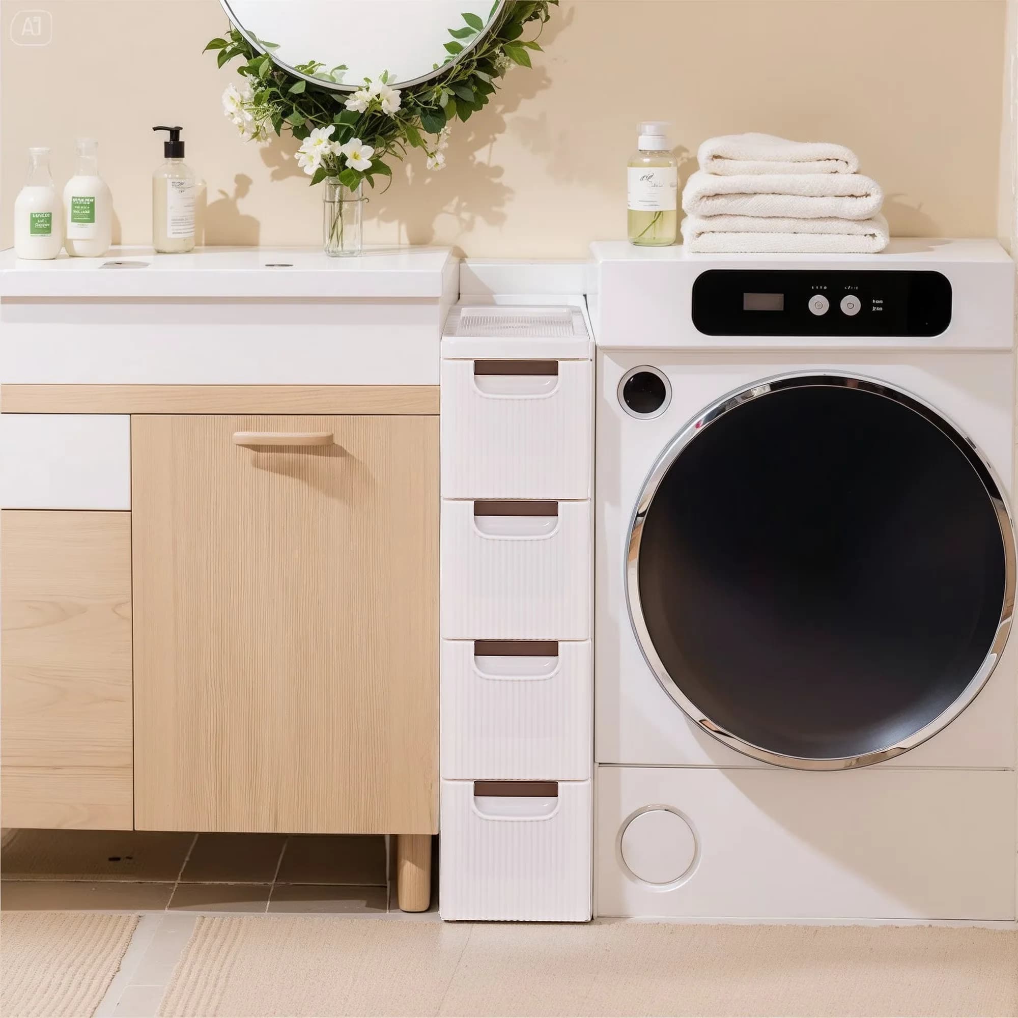 Classic Kitchen Renovation with Wheeled, Modern, 4 x Bathroom Cabinet Drawers - White Pp Material Model DEC481