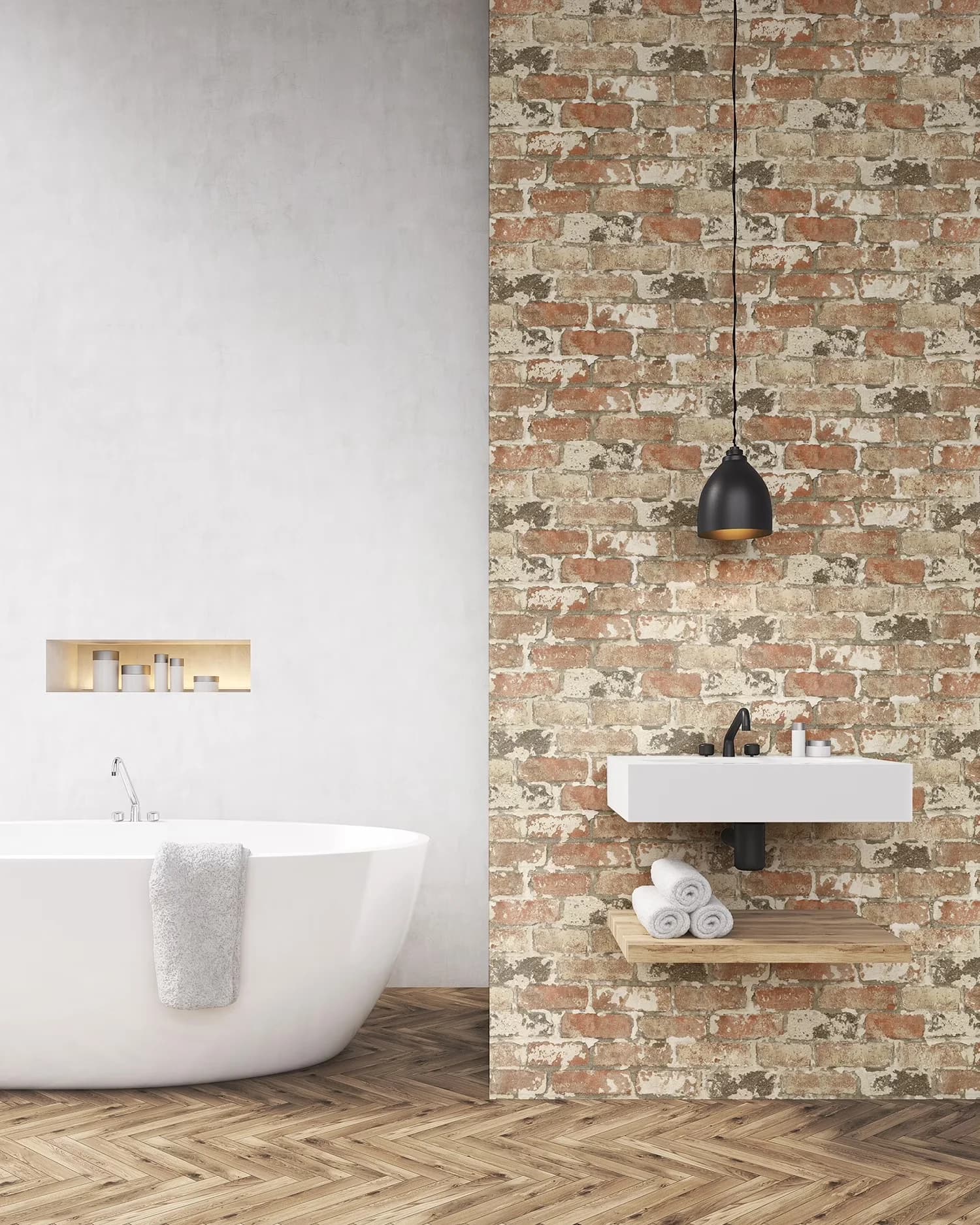 Versatile Wallpaper with Removable, Weathered Red Brick Peel and Stick - Vinyl Black, Gray Model BA4181
