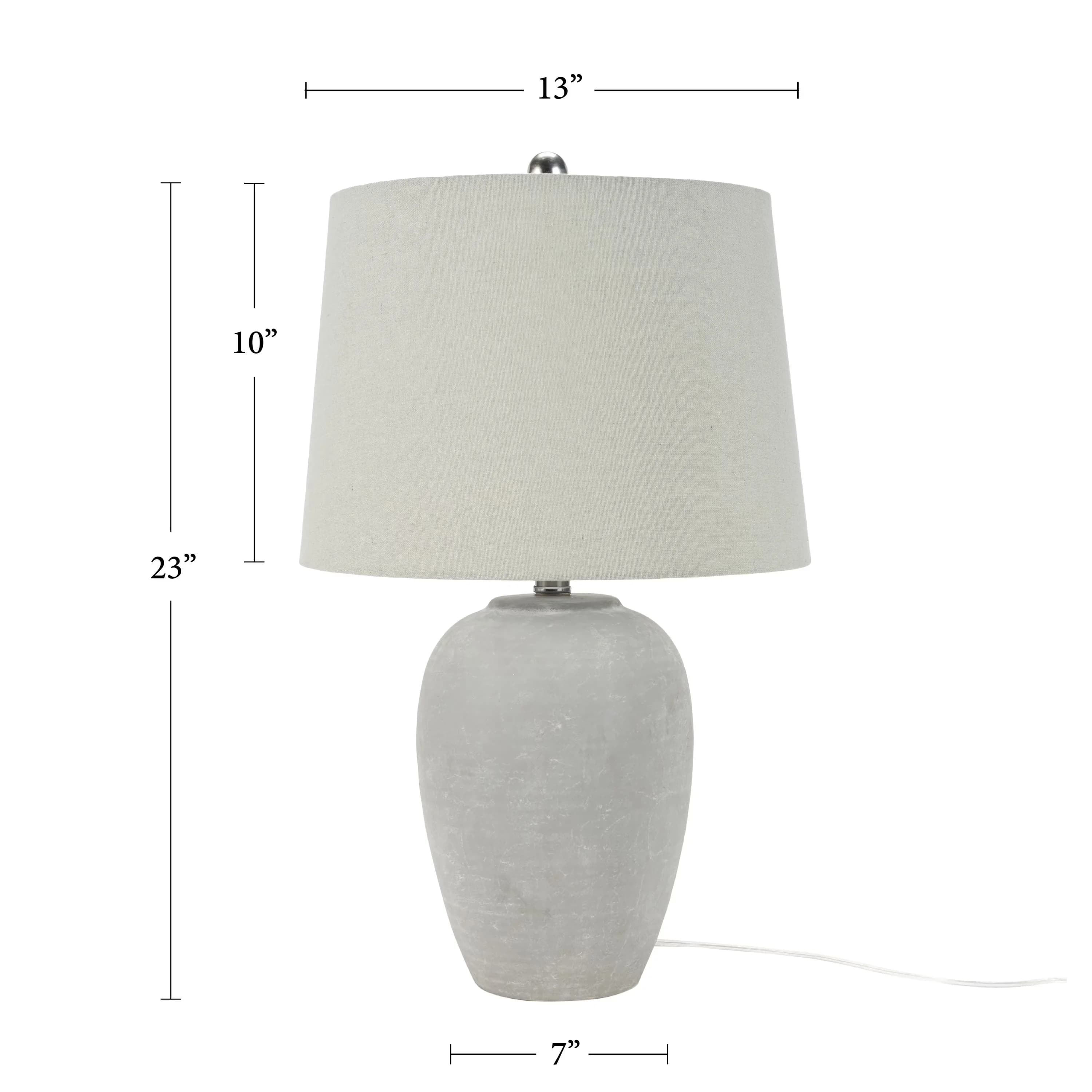 Table Lamp Essential with LED, Standard Lamps, 23" Grey Unglazed Ceramic Rustic Urn - Cement Gray Model D28A9C