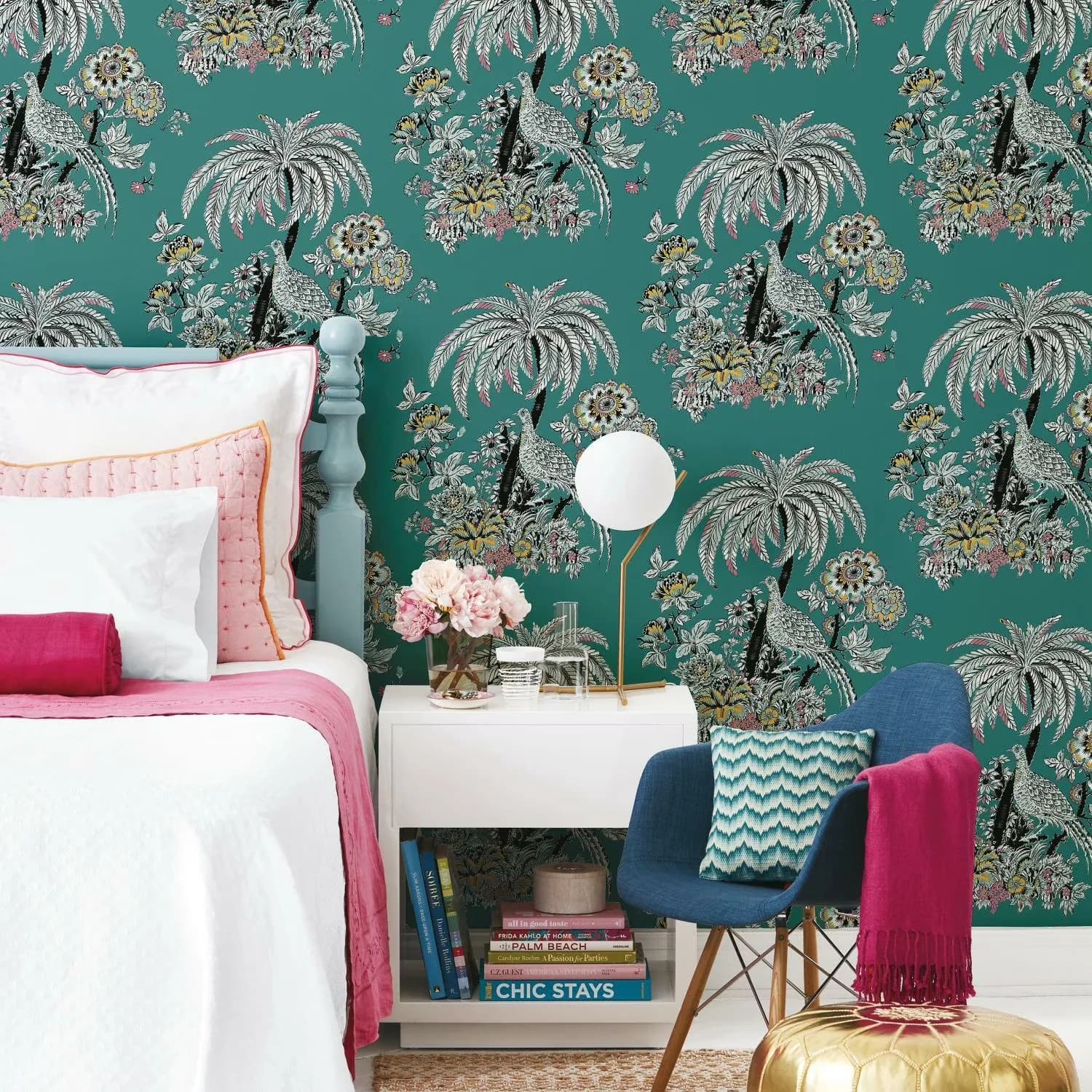 Premium Wallpaper with Removable, Covers 28.29 sq. ft., Tropical Toile Peel and Stick - Green Vinyl Model 712A2E