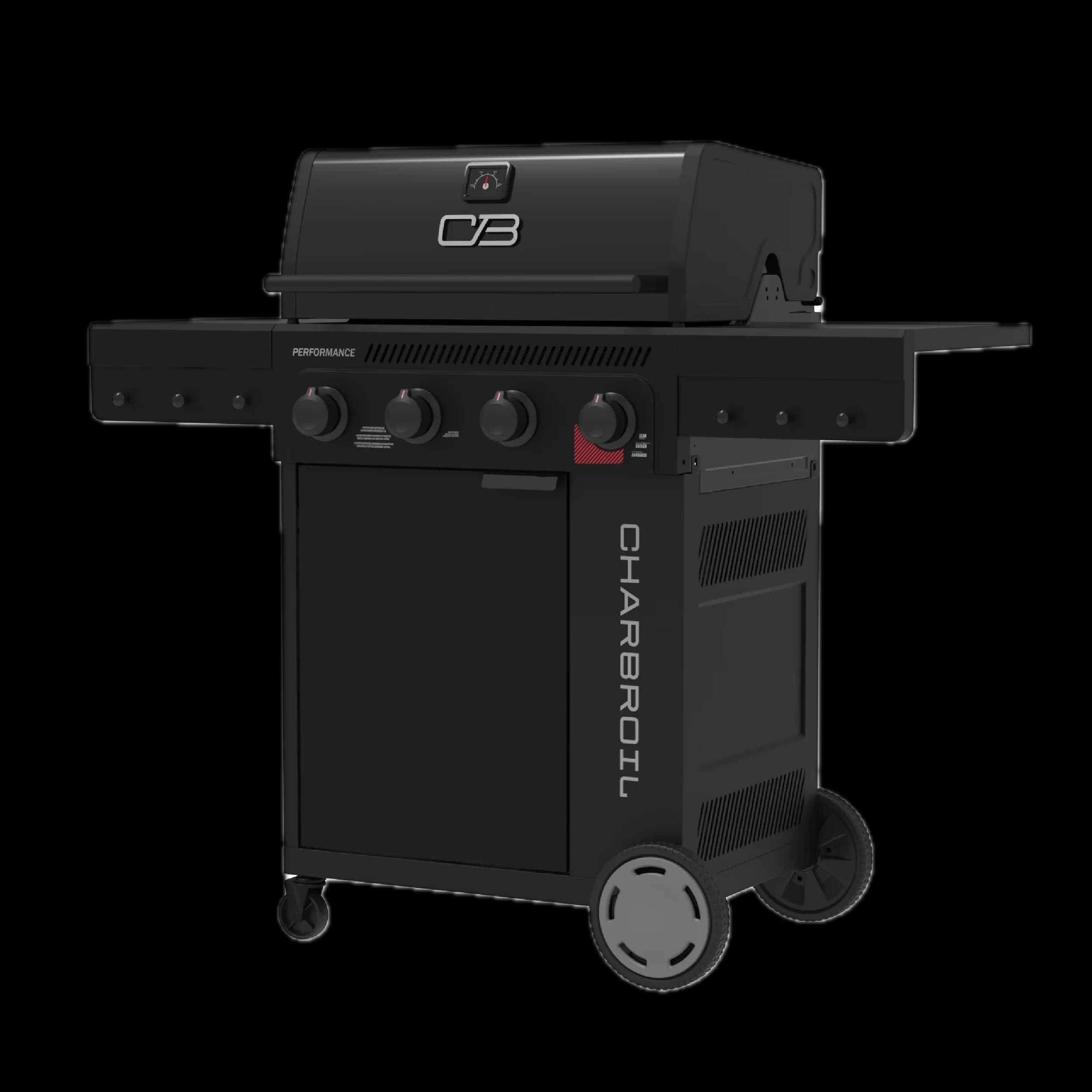 Efficient Gas Grill with Heat Thermometer, Storage Rack - Black Heavy Duty Steel Model 4BE421