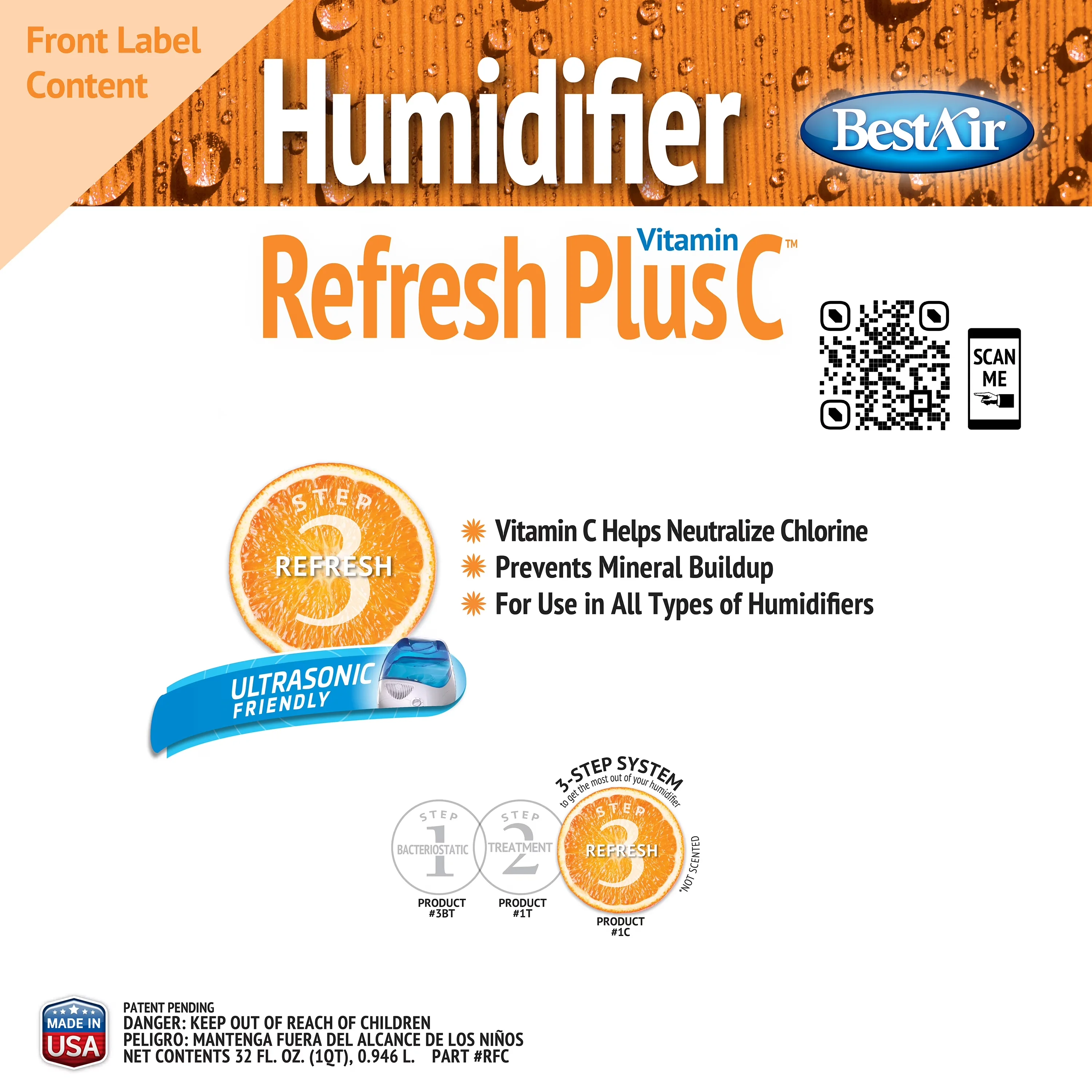 Humidifier Classic with EPA registered, ® Refresh + Vitamin C Water Treatment, 32 fl oz - Multicolor Multi Model 3D0065