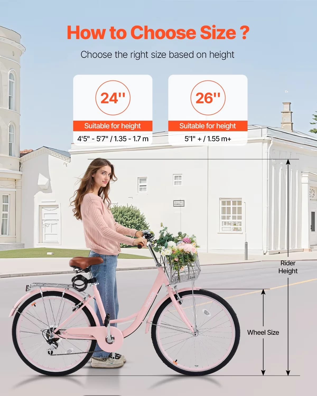 Cruiser Bike Reliable with Detachable, Security, 7-Speed - Pink 26 - Sleek Profile Model DF3183