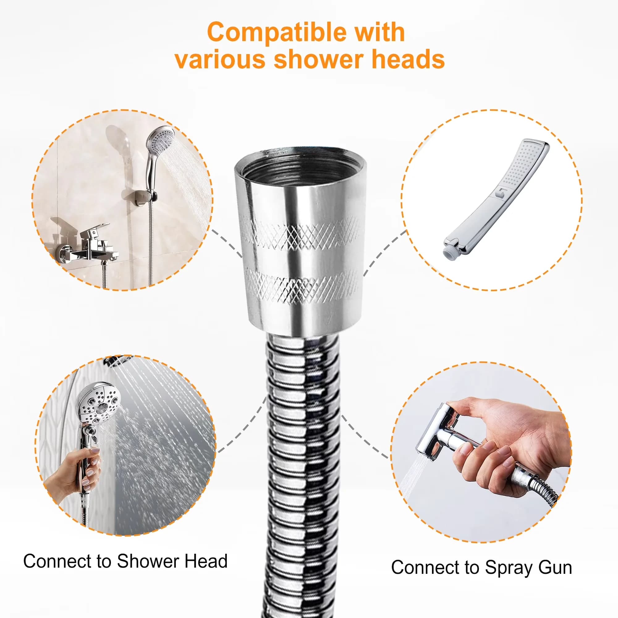 Shower Head Premium with Flexible, High Pressure, Hose - Stainless Steel Model AE6B83