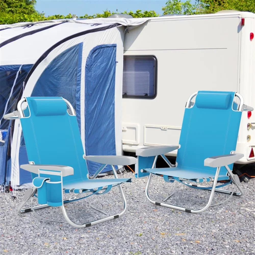 Modern Beach Chair with Adjustable, Waterproof, 1 Piece Foldable Backpack - Blue Model 445EA2