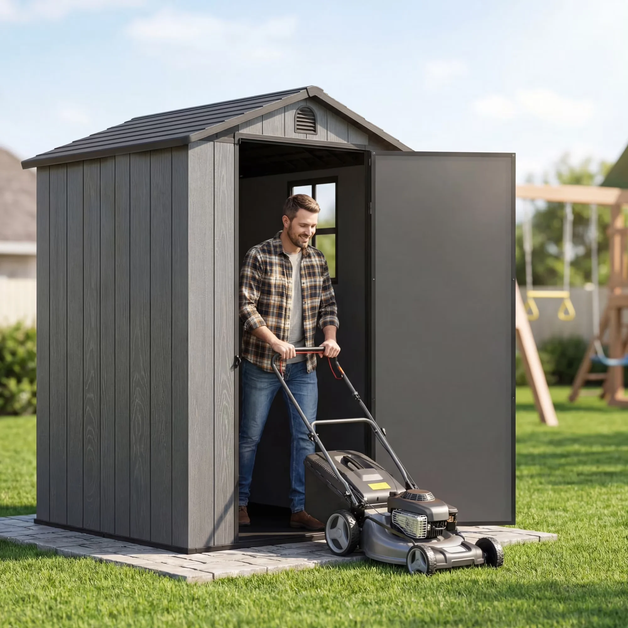 Modern Shed with Uv Resistant, Lockable Outdoor Garden Tool - Gray Resin;Plastics Model 157769