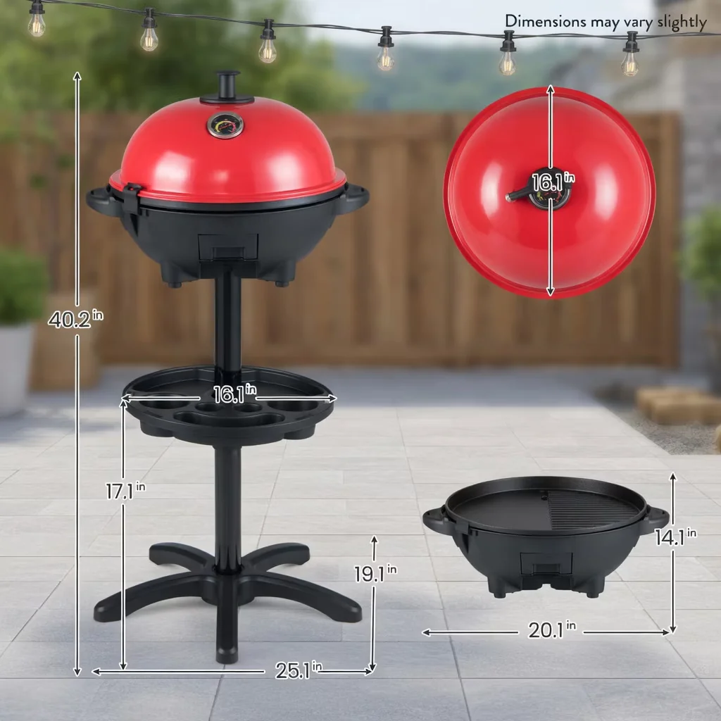 Quality Flat Top Grill with 1200W, 356°F–518°F Removable Stand - Metal, Aluminum Red Model B2A1D9