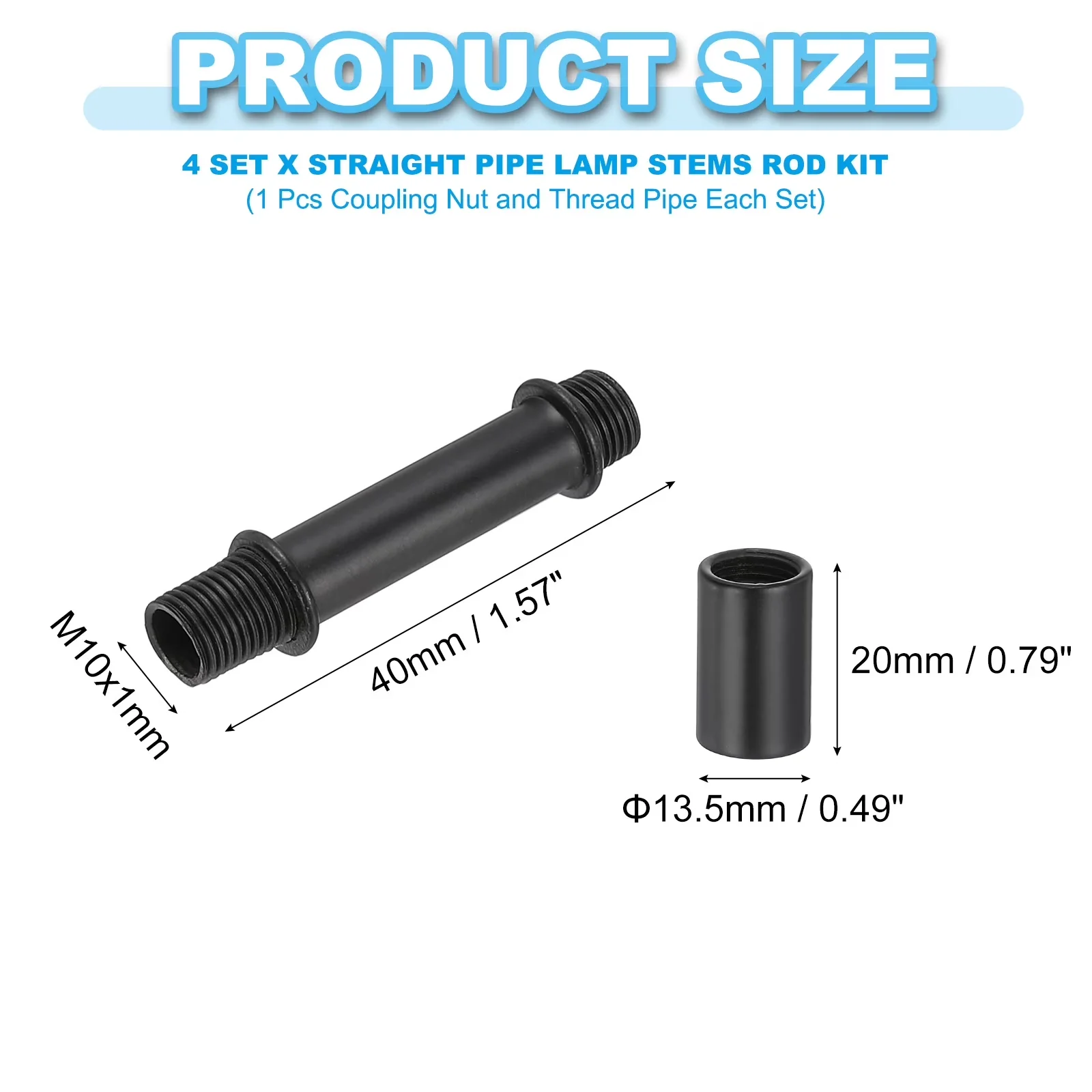 Reliable Lamp Set with Lightweight, Nut, Straight Pipe Stems Rod Kit - Carbon Steel 40mm(1.57") Model 6AC4A1