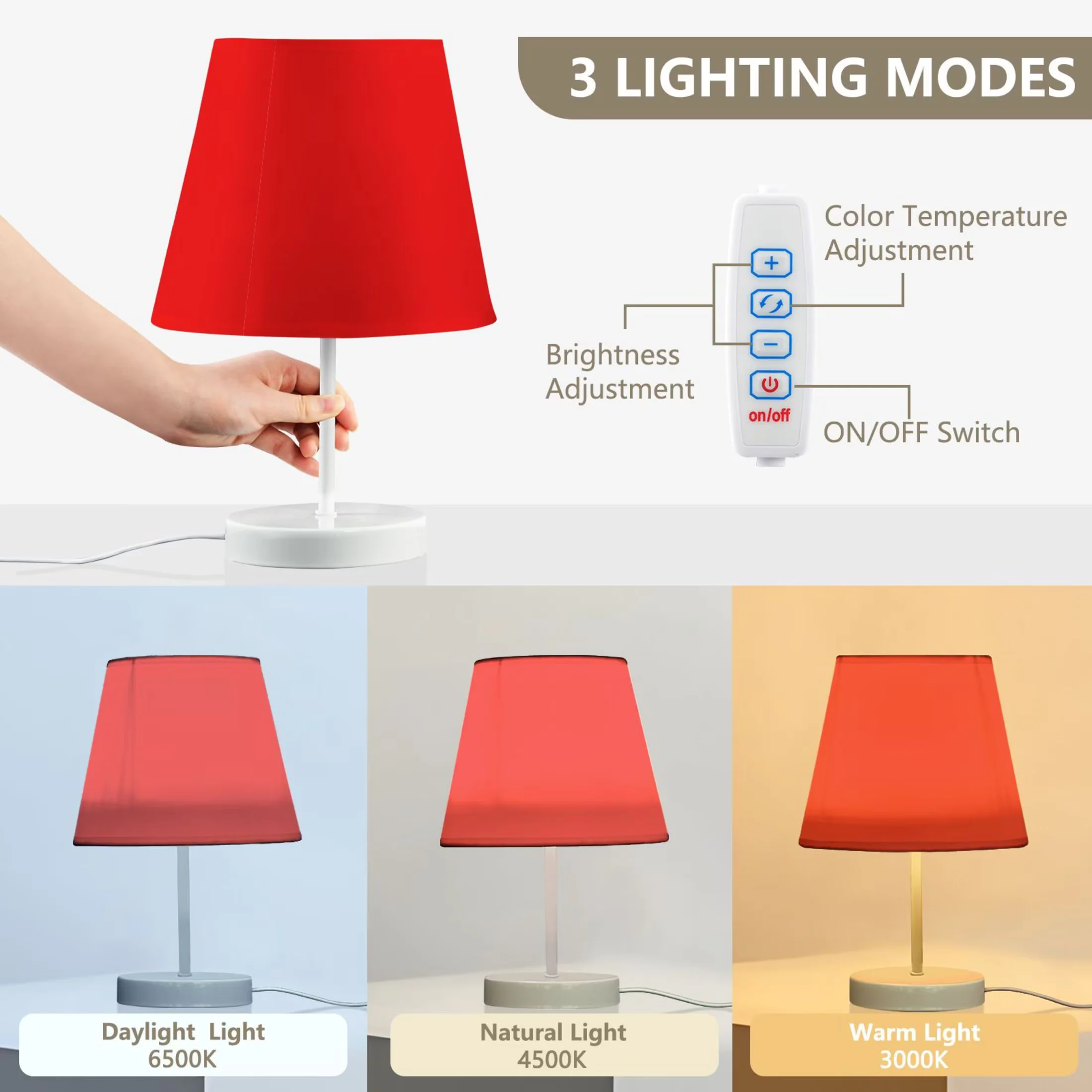 Sleek Table Lamp with LED, Dimmable, Bedside Lamps - Red Metal for Living Room, Home Model CC6122