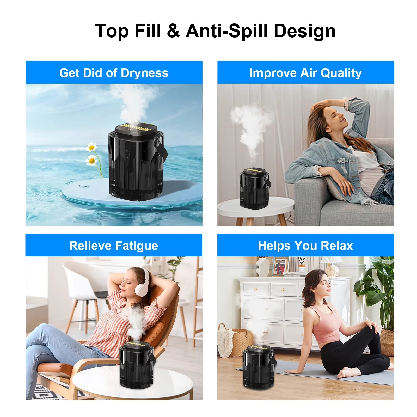 Durable Humidifier with Automatic Shut-Off, 3L Cool & Warm Mist Ultrasonic for Bedroom - Model 2E23D3