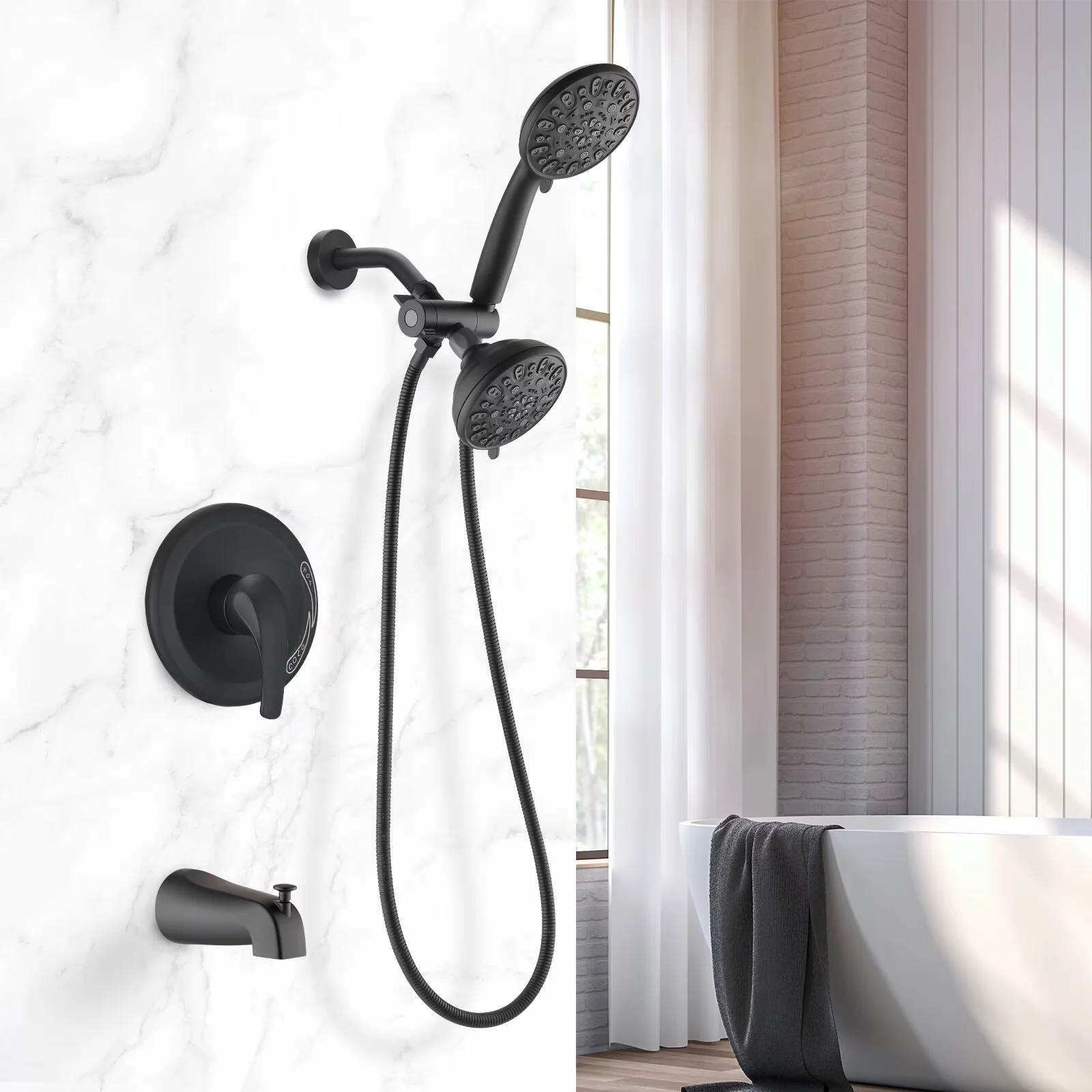 Compact Shower Head with Easy To Install, Adjustable, Bathtub Spout - Black Plastic Model 78A086