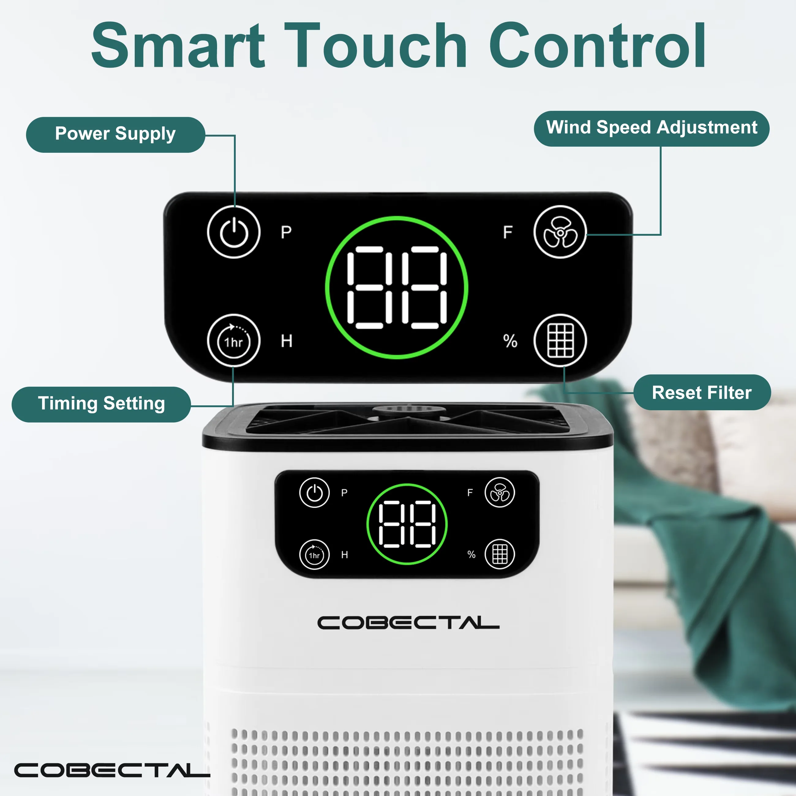 Air Purifier Premium with Variable Speed, Filter Change Indicator - White Model C61F64