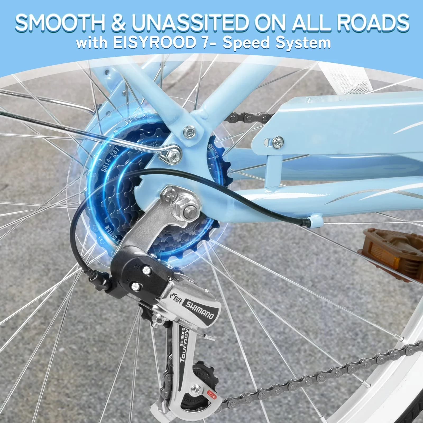 Cruiser Bike Stylish with Adjustable Seat Height, Color:Blue/ pink/ purple/cyan, Primary Material: Aluminum Alloy - Blue Model FC30B3