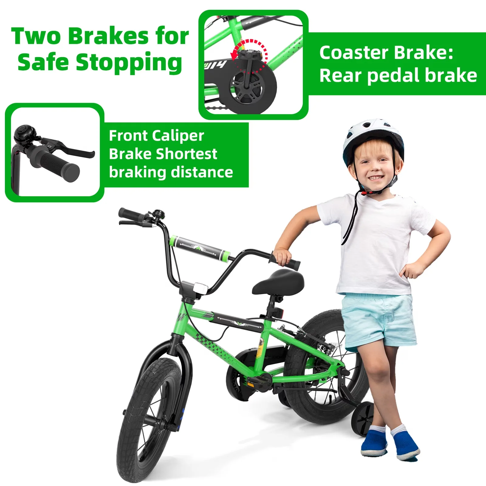 Essential Kids Bike with Adjustable Seat, 12 14 16 Inch BMX Style Bicycle - Green Model 3D5BA8