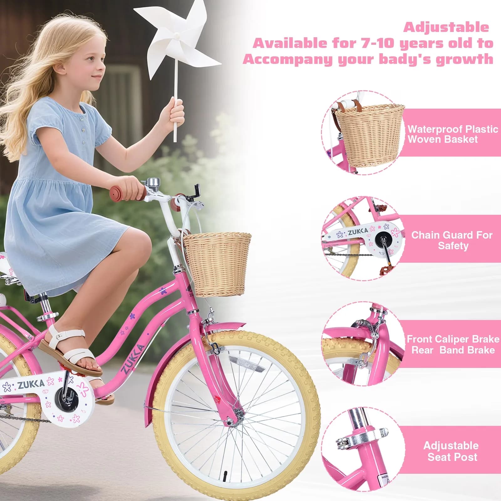 Durable Cruiser Bike with Adjustable Height, Adjustable Seat Height - Pink Model 76136A