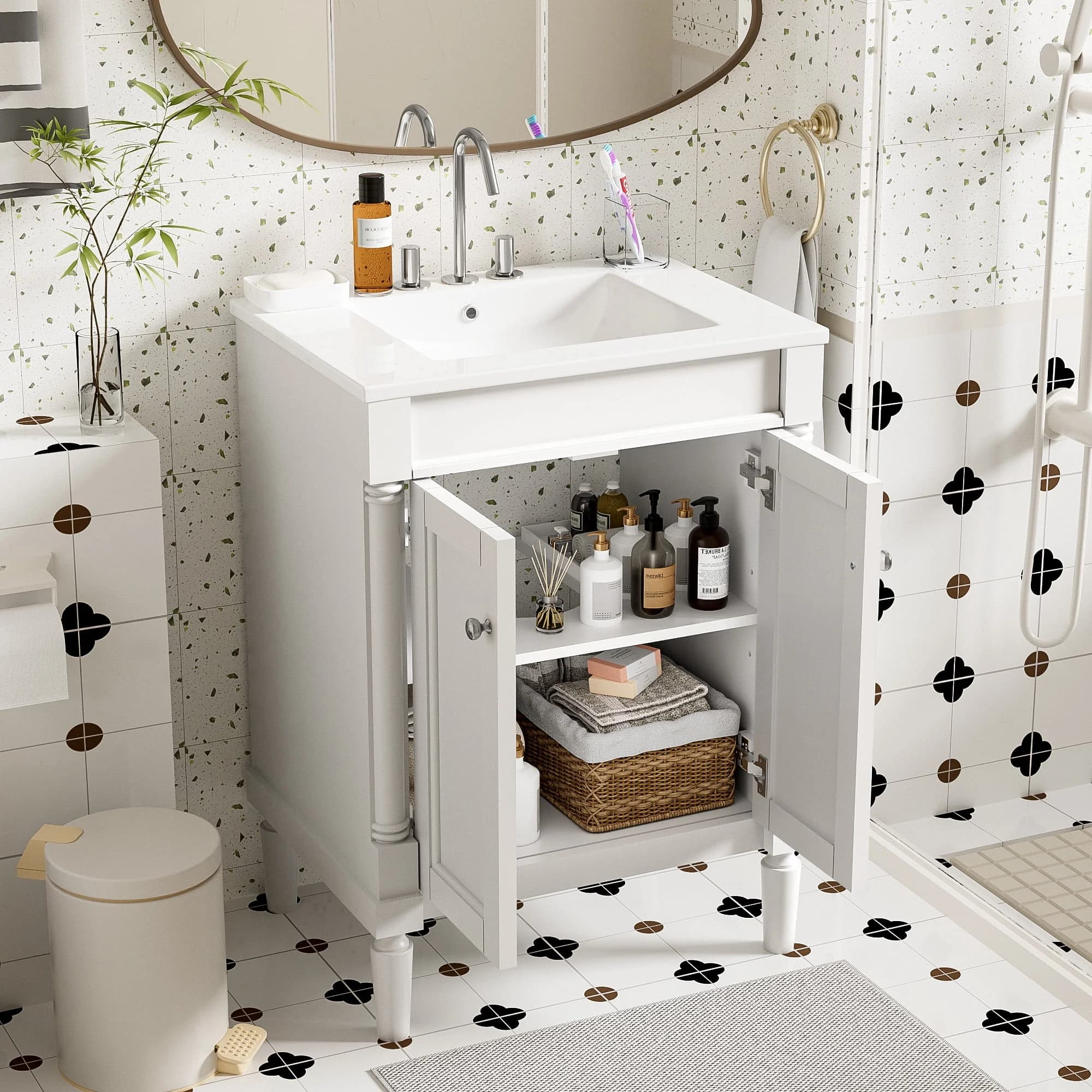 Reliable Bathroom Renovation with 2-Tier Shelves, 24" Small Vanity, Sink - Model 6AC06B