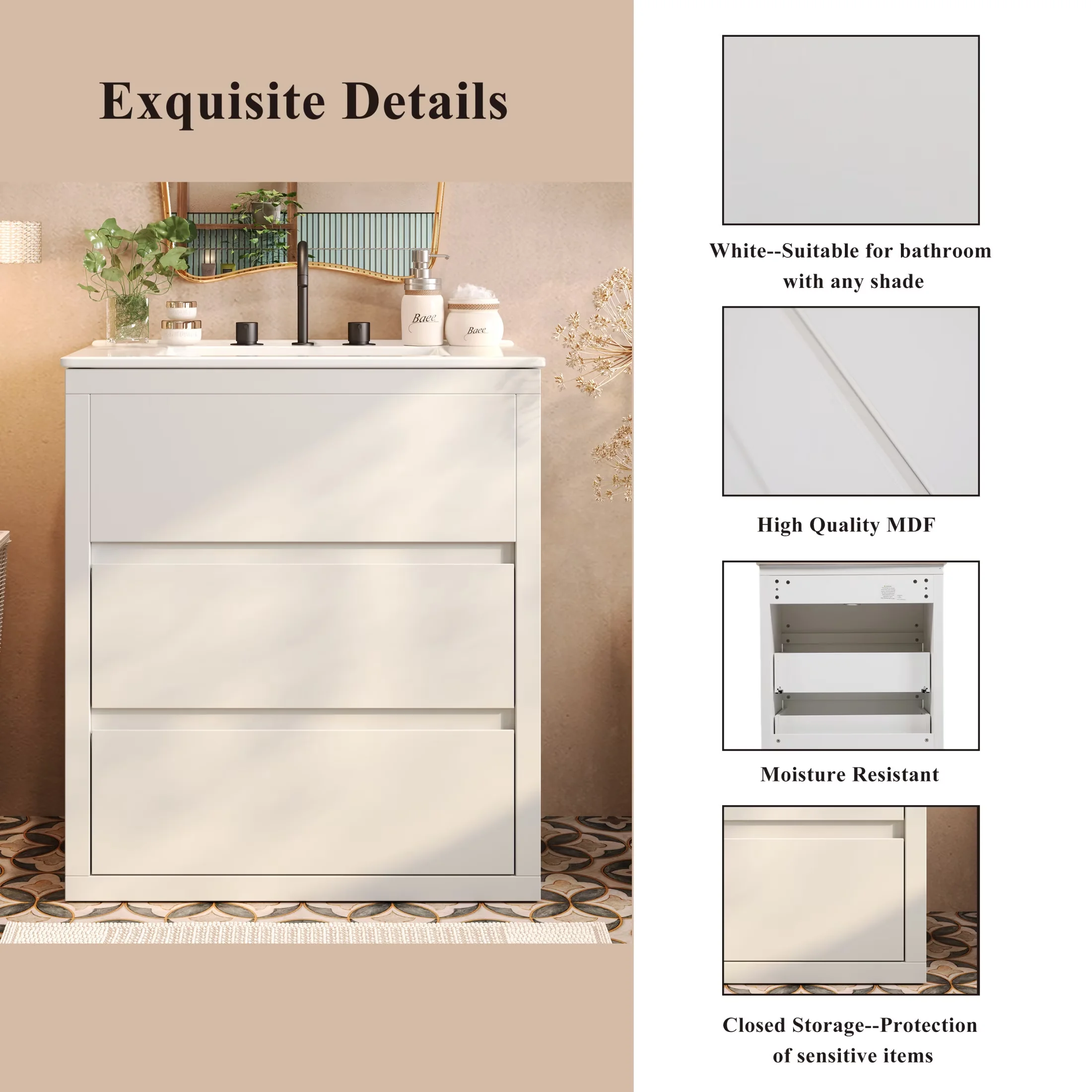 Bathroom Renovation Durable with 30" Vanity, Sink, White for Multiple Applications - Model 398A86