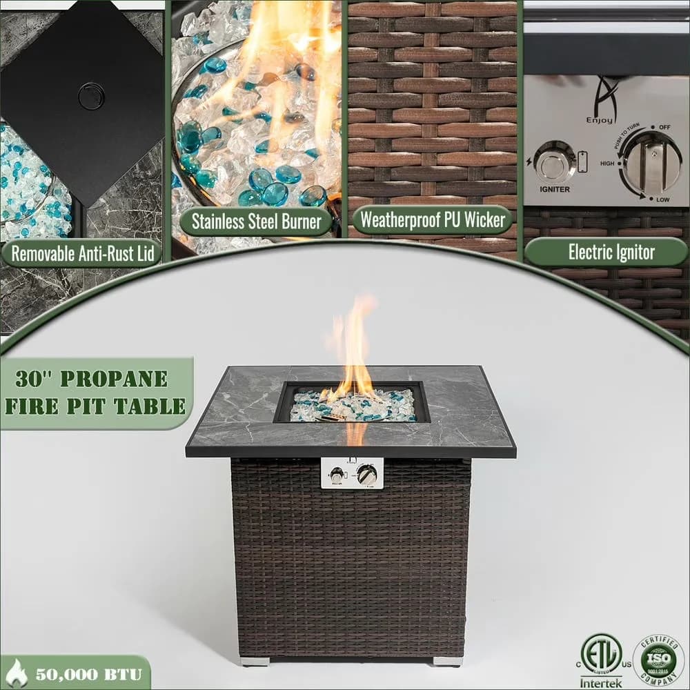 Essential Outdoor Heating with 50000 BTU, Portable, 30" Fire Pit - Espresso Wicker for Patio, Garden Model 3C419D