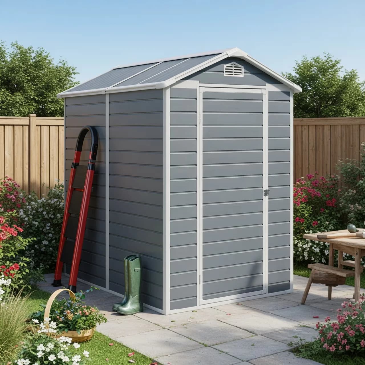 Versatile Shed with Uv Resistant, Lockable Door, Waterproof - Gray Stainless Steel, Polypropylene, Resin Model 5876A1