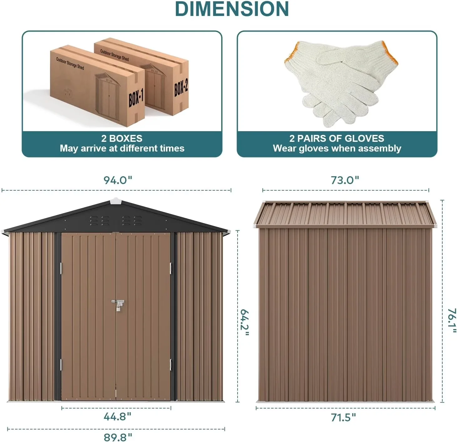 Compact Shed with Uv Resistant, Rust Resistant - Brown Alloy Steel for Patio Model DA8816