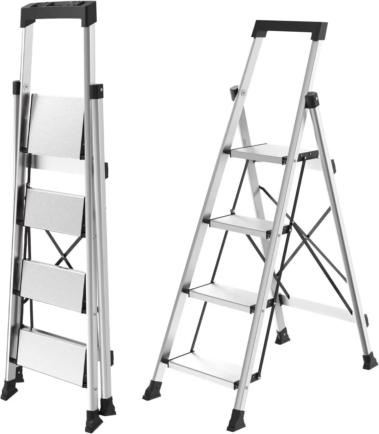 Ladders And Step Stool Innovative with Improves Strength, Aluminum Anti-Slip Folding, Tool Tray - Aluminum Silver Model DEC455
