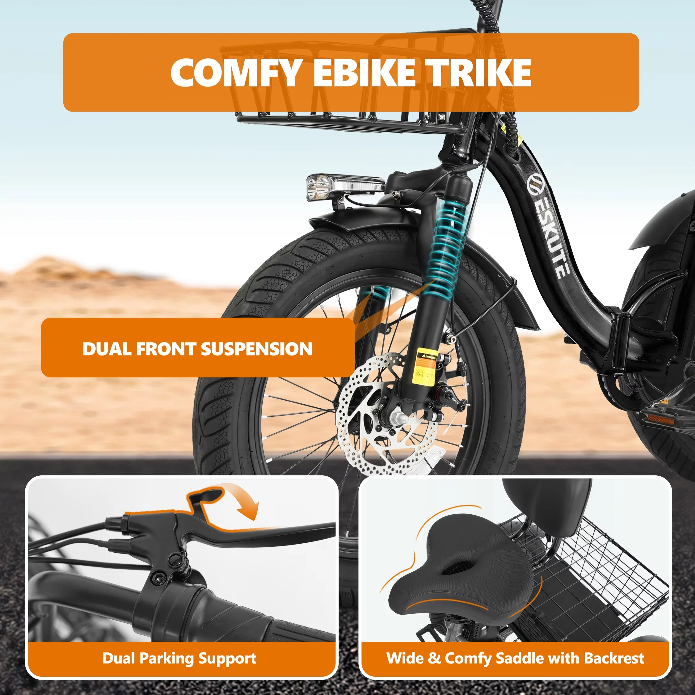 Efficient Electric Bike with Battery, Adjustable Seat Height, Adult Tricycle - Black Model DEB0D4