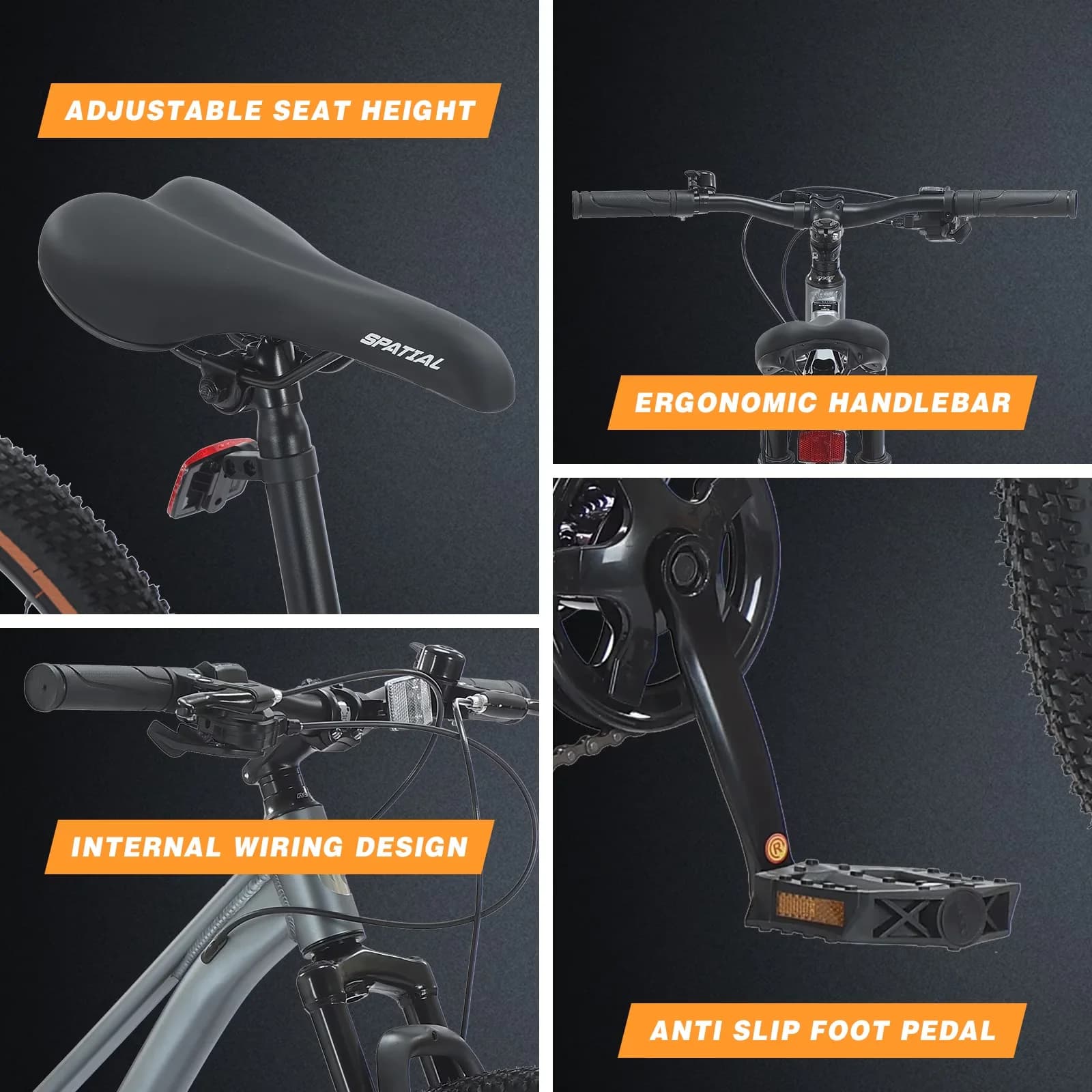 Durable Mountain Bike with Lightweight, 24 Inch - Gray - Space-Saving Design Model D72A77