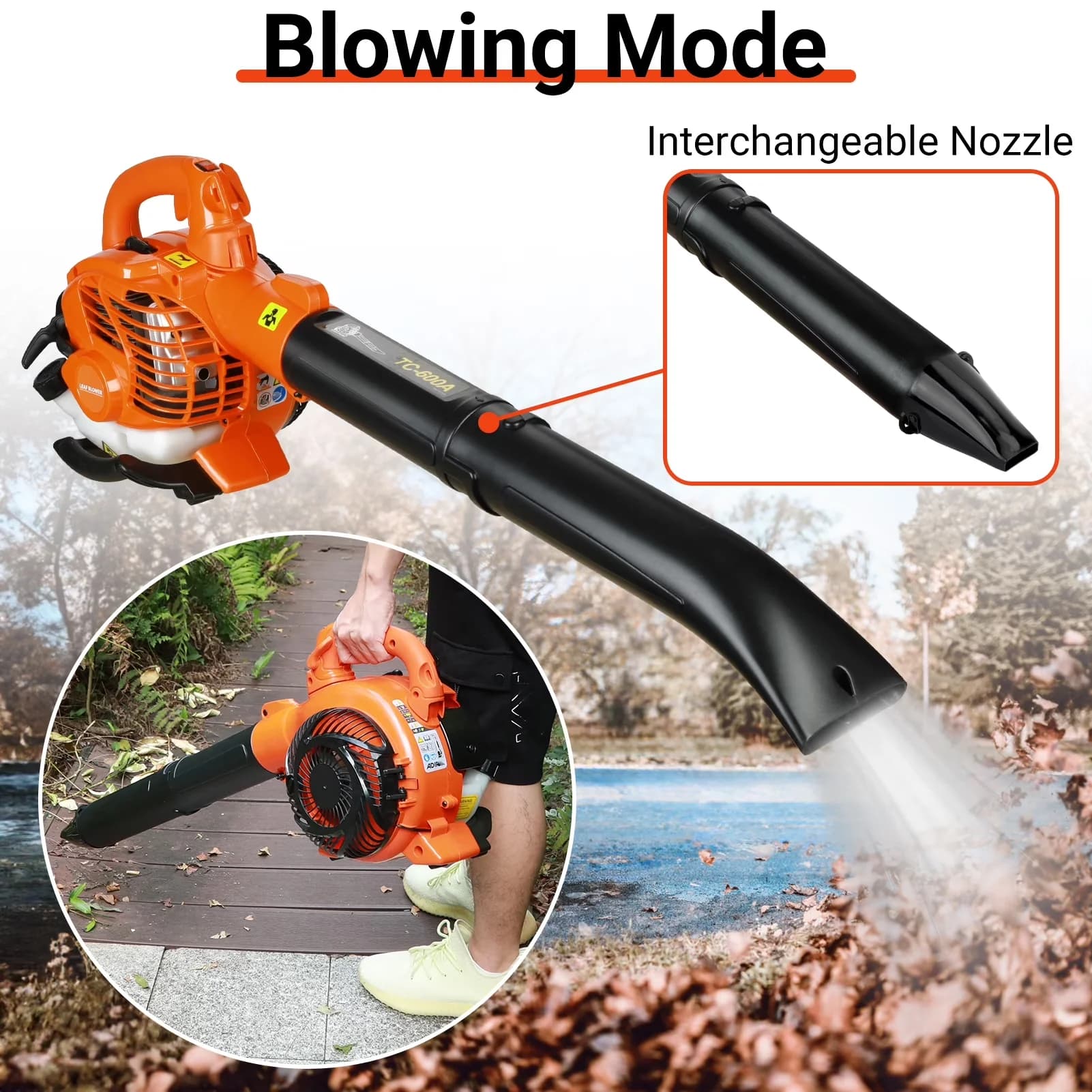 Leaf Blower Professional with Orange, 26CC Cordless & Vacuum, 2-HP - Traditional Style Model 293AB3