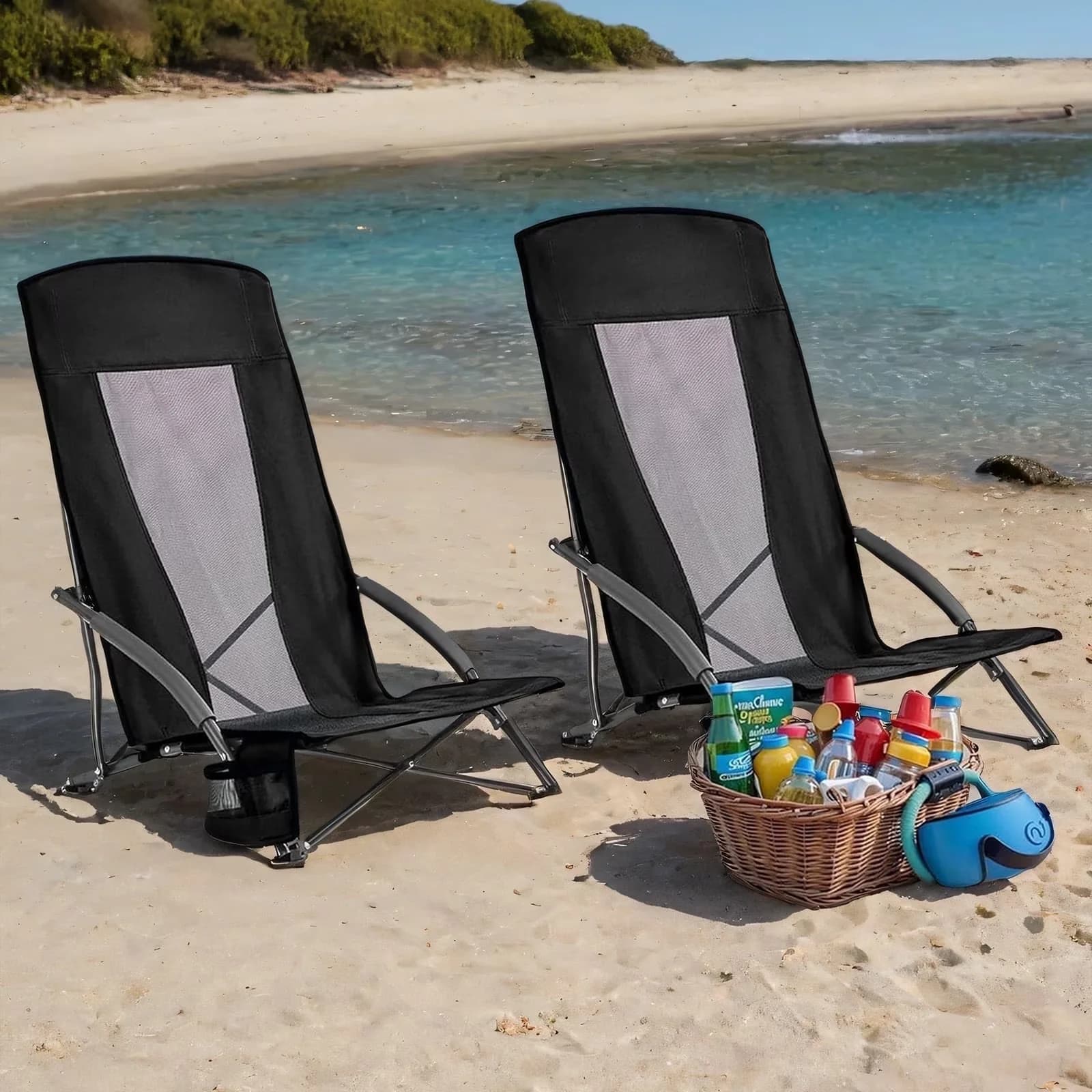 Professional Beach Chair with Foldable, Collapsible, Black - Black Steel,Oxford Fabric,Pp Plastic Model 212C45