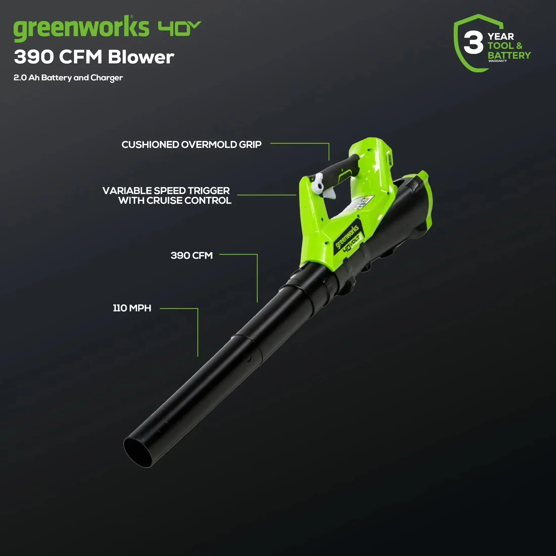 Professional String Trimmer with Battery, 40V, Automatic Line Feed - Black Model EBD4A7
