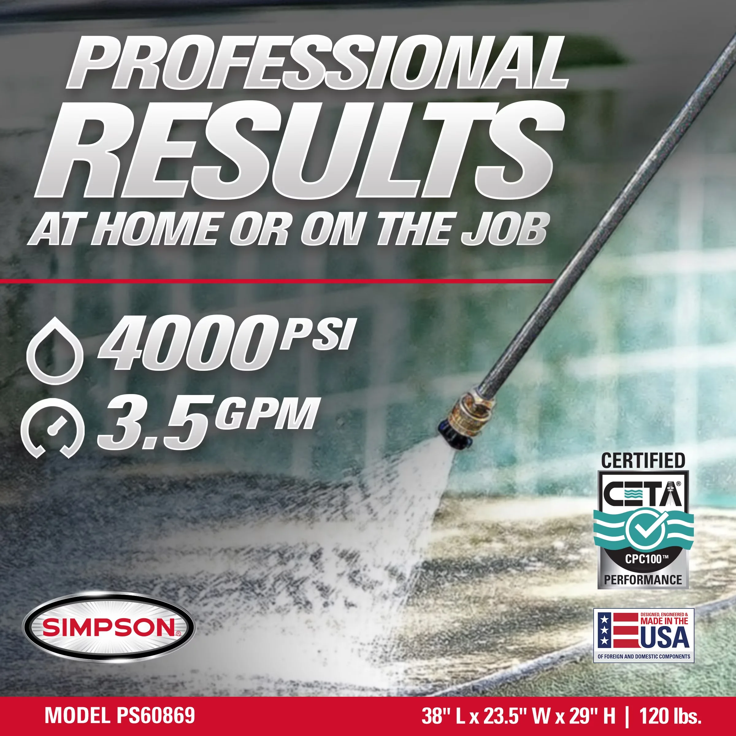 Durable Pressure Washer with Quick Connect Tips, Kink Free Hose, Interchangeable Wand - Model 6F4D64