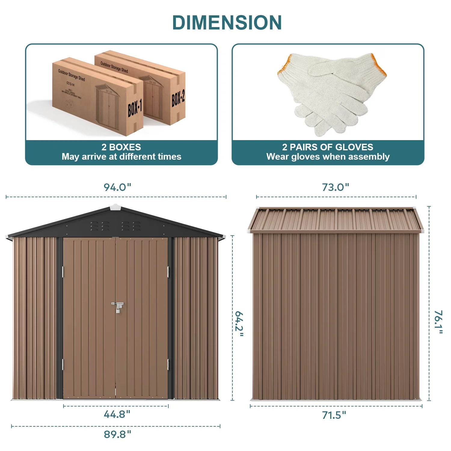 Shed Reliable with Lockable Door, All-Weather Resistant Metal - Steel Brown Model D66840