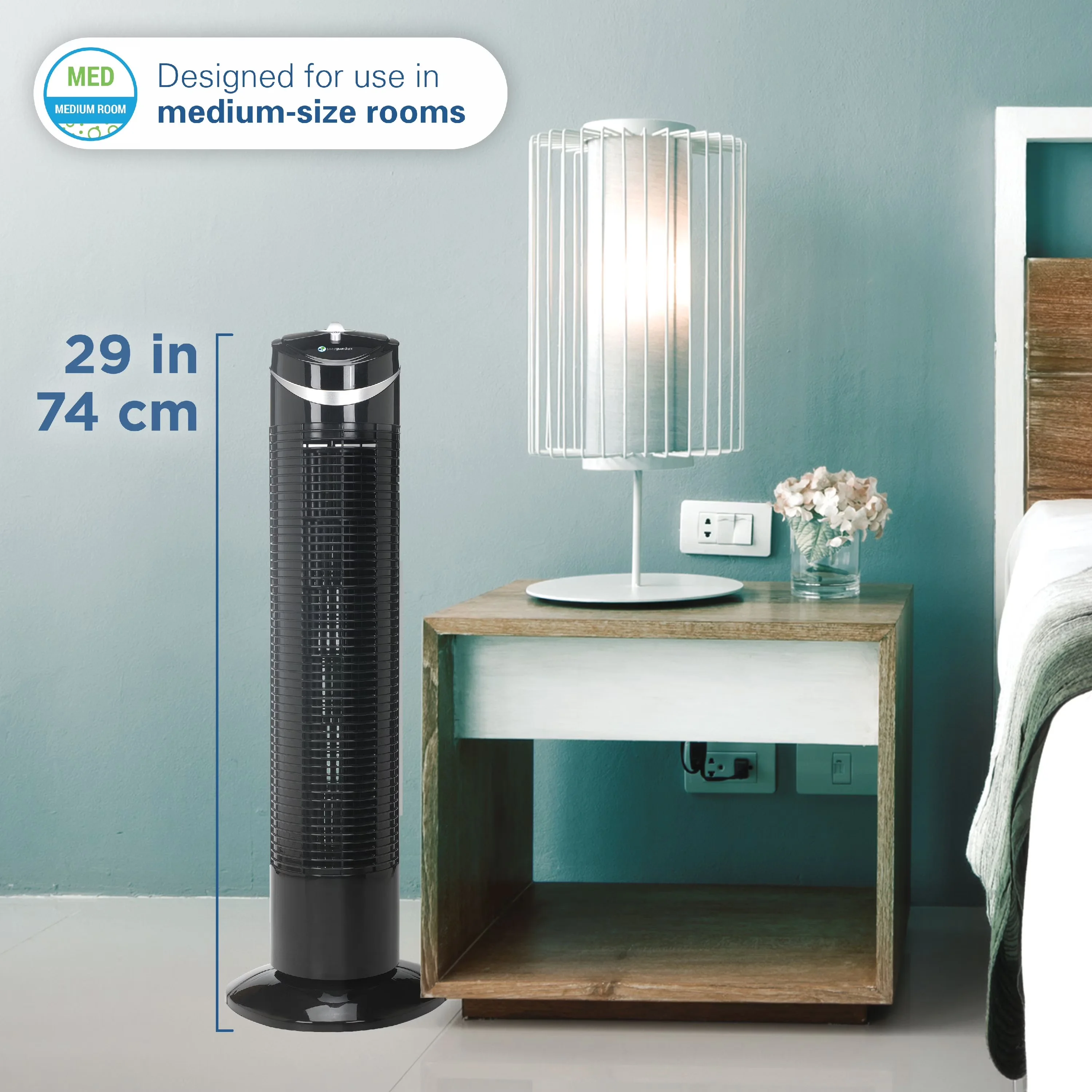 Fans In Cooling Professional with Oscillating, New, DIMENSIONS - 10.24 x 10.24 x 29.33 in - Plastic Black Model 9E9A75