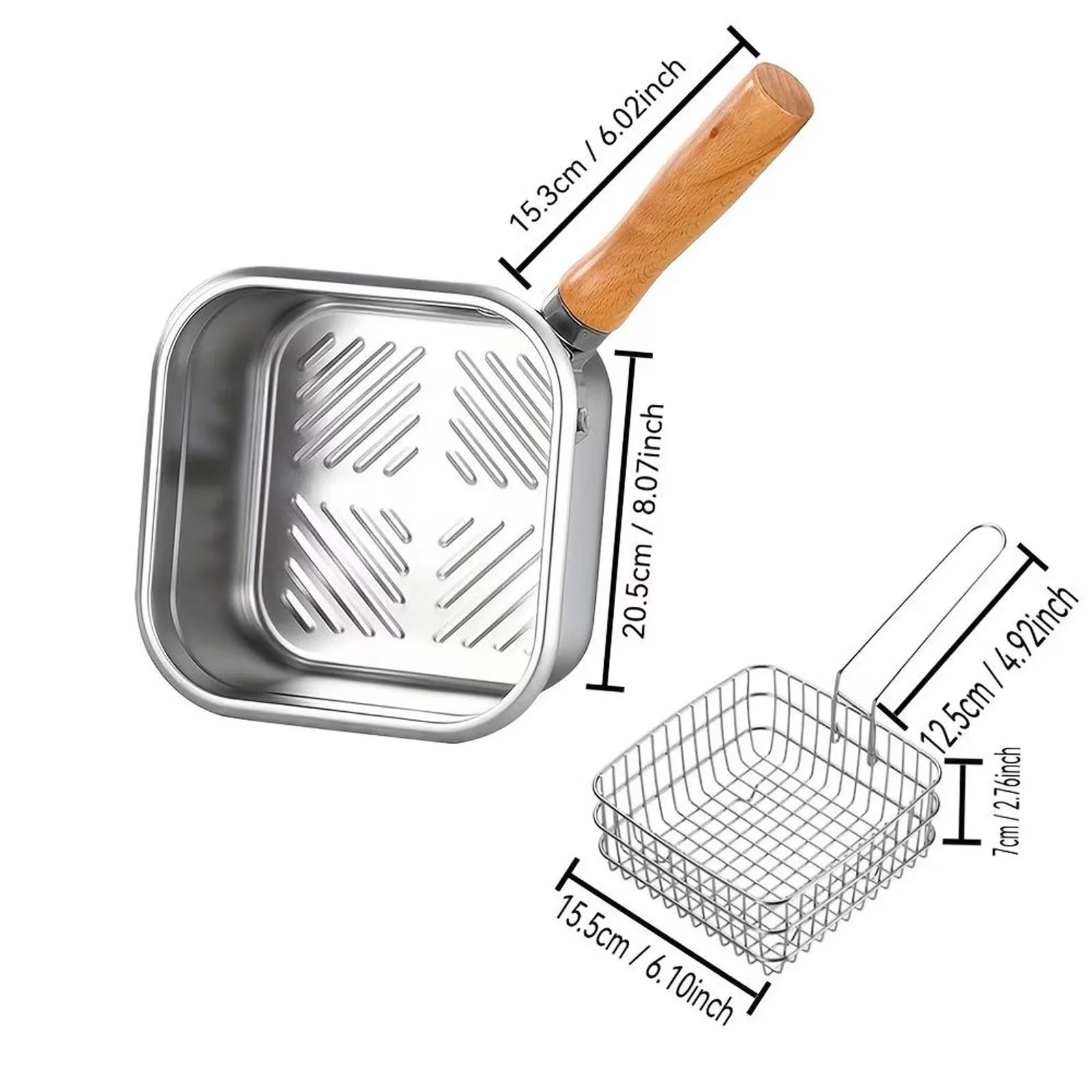 Compact Outdoor Fryer with Heat Resistant Handle, Portable Pot - Stainless Steel Silver for Camping Model 31977F