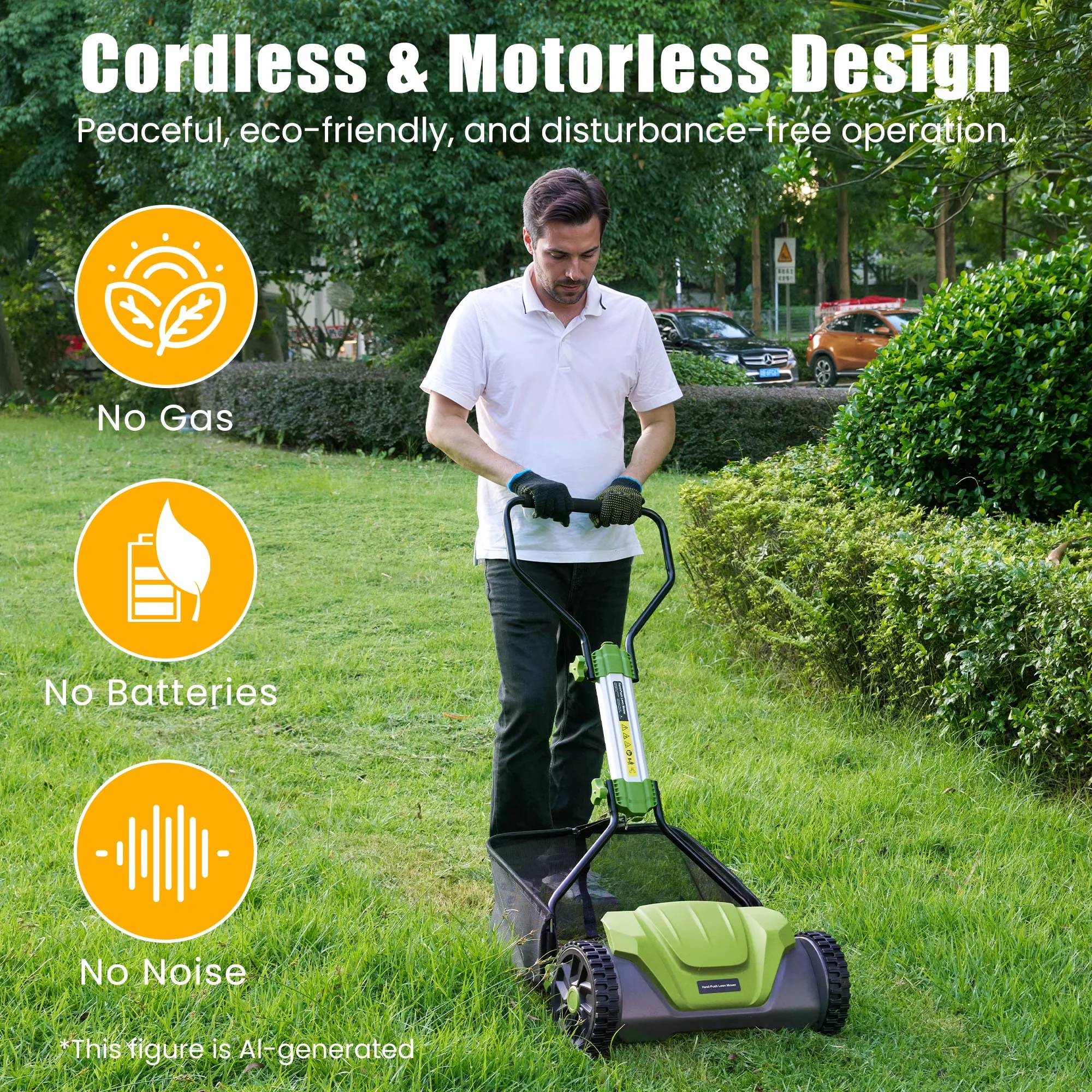 Premium Push Mower with Comfort Grip, Mechanical, Adjustable - Green 16 Model 660031