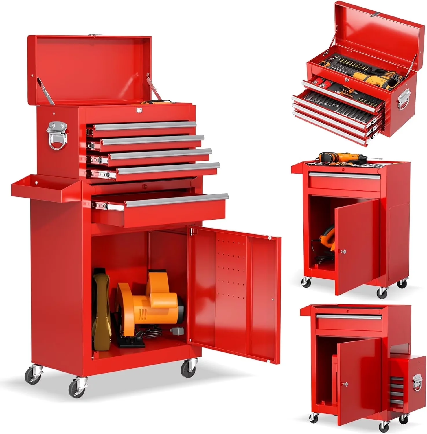 Professional Toolstorage with Lockable, Wheels, Red - Red Metal Drawer Model CC726F