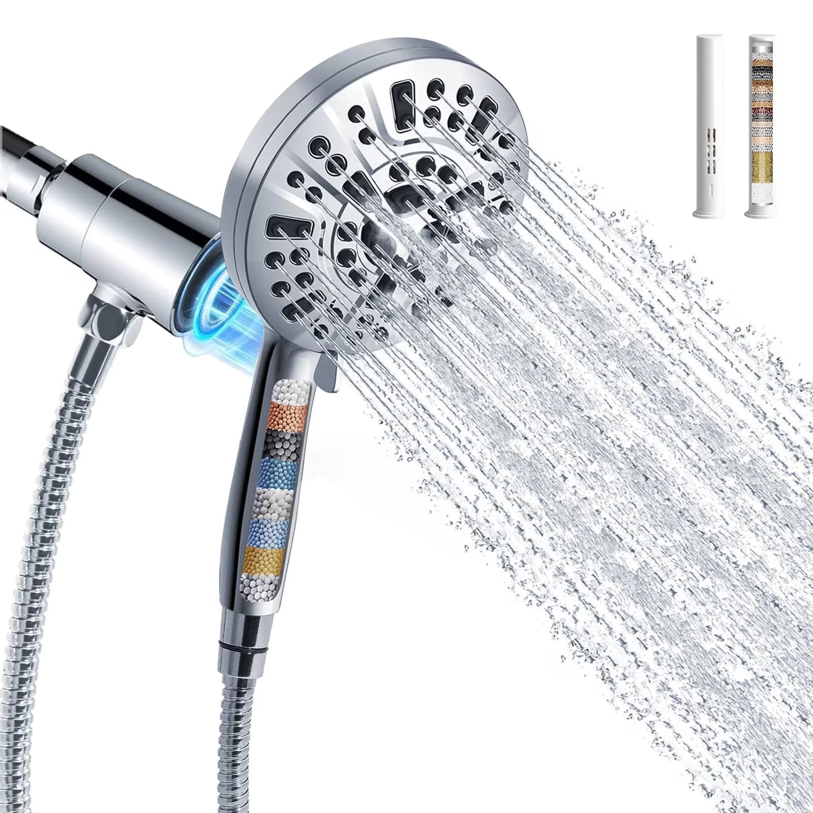 Shower Head Durable with 360 Degree Swivel, Adjustable Stream, Adjustable Flow Rate - Silver Abs, Stainless Steel Model C09BCD
