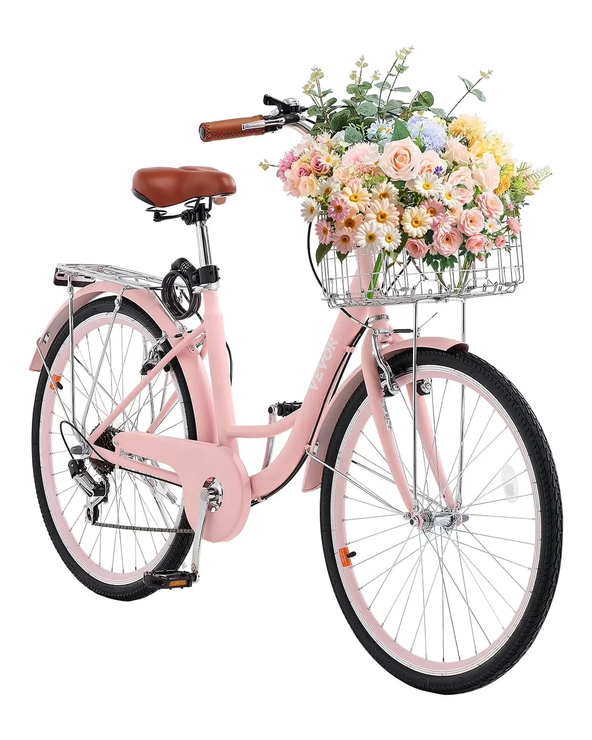 Cruiser Bike Reliable with Detachable, Security, 7-Speed - Pink 26 - Sleek Profile Model DF3183