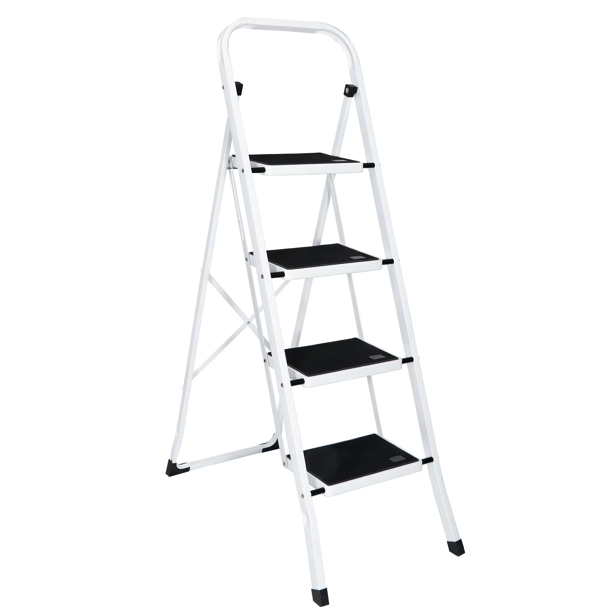 Durable Ladders And Step Stool with Layer Distance: 8.5'' / 21.5 cm, Material: Steel + Sprayed + PP, Color: White & Black - White... Model B07943