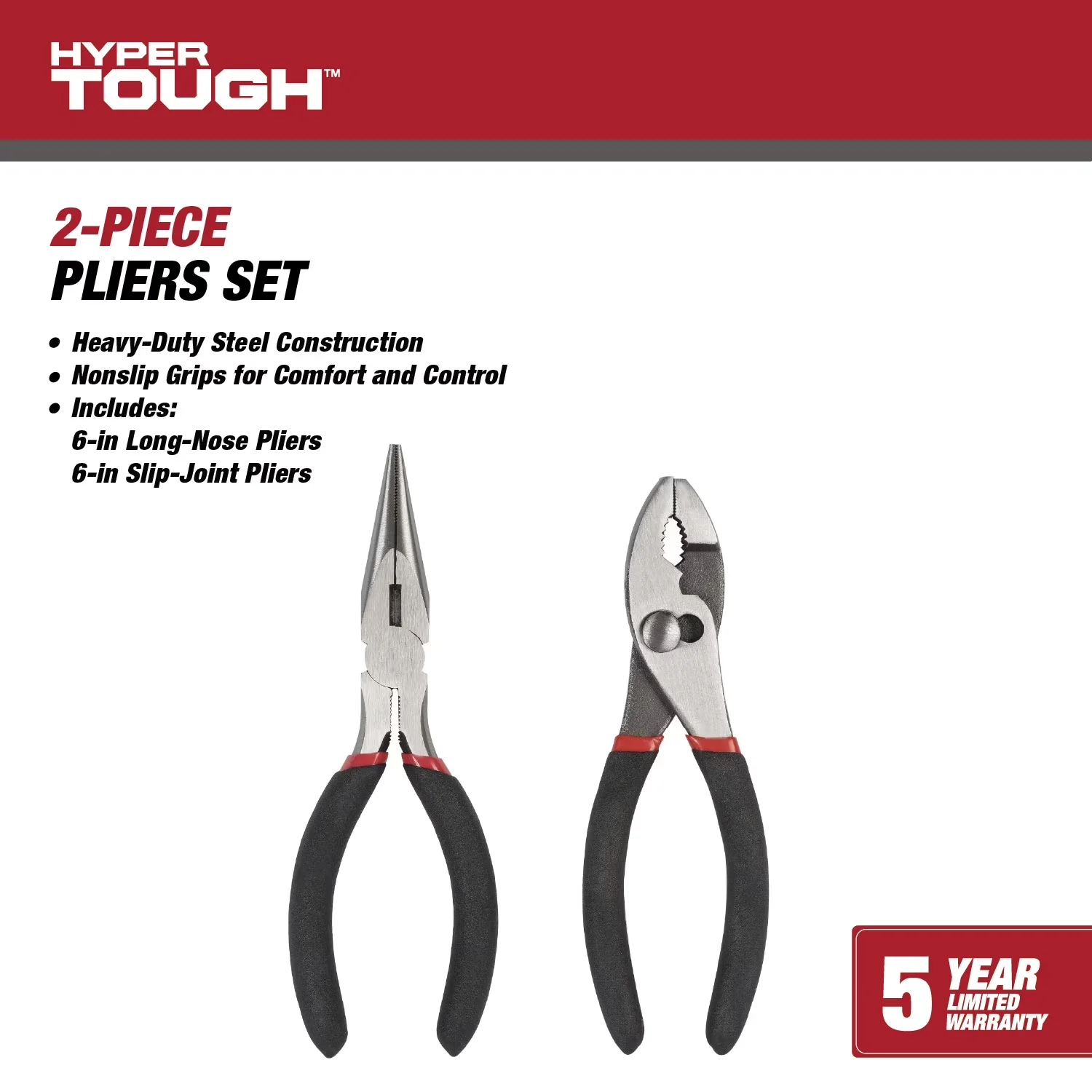Efficient Hand Tool with Ergonomic Handle, Easy To Operate, 2-Piece 6-inch Pliers Set - 6" Model 29147B